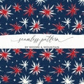 Red White and Blue Starburst Seamless Pattern Design