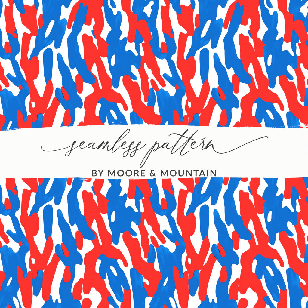 Vibrant Red and Blue Camouflage Seamless Pattern