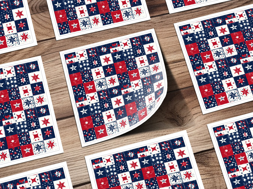 Patriotic Red White and Blue Patchwork Sticker Sheets