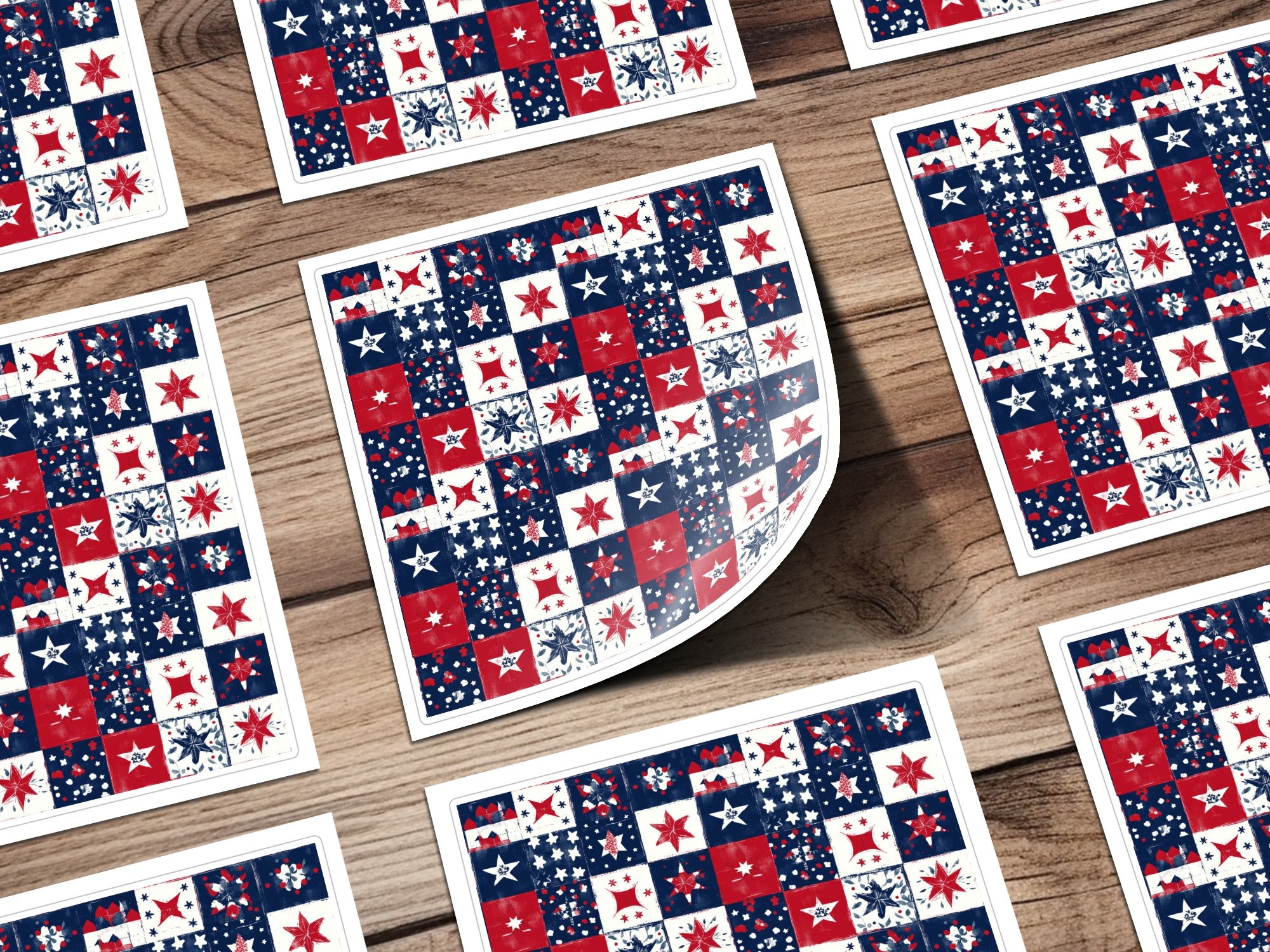 Patriotic Red White and Blue Patchwork Sticker Sheets