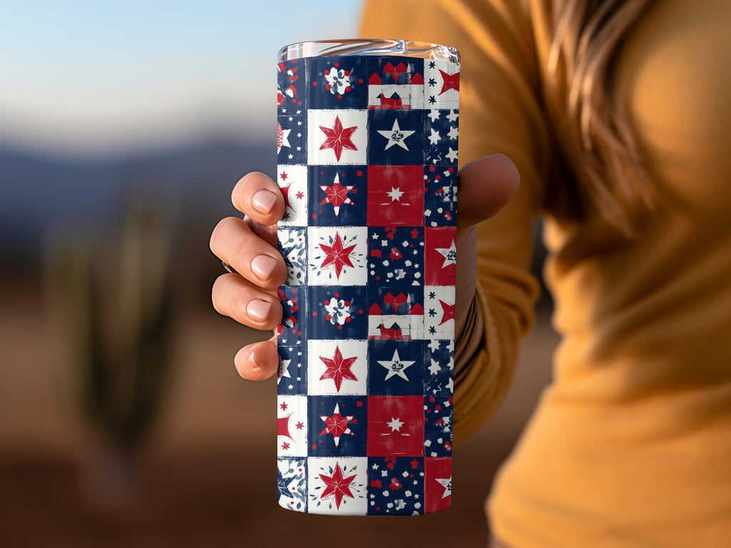 Festive Red White and Blue Star Pattern Drink Tumbler