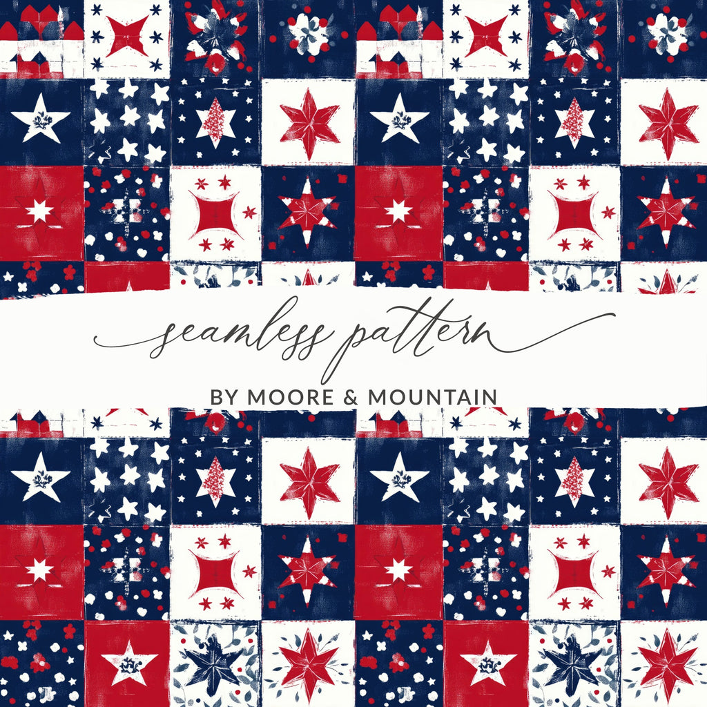 Red White and Blue Star Pattern Seamless Design