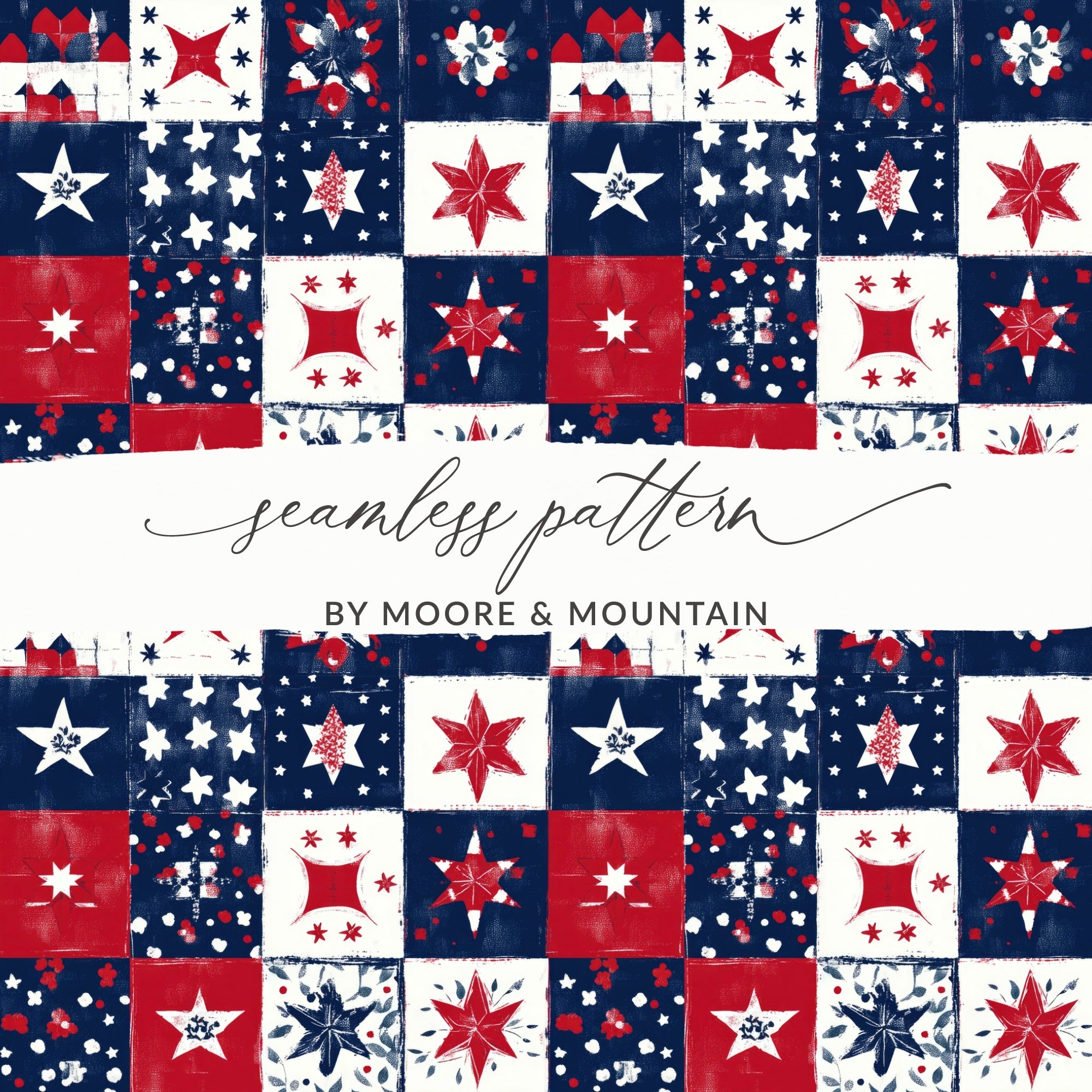 Red White and Blue Star Pattern Seamless Design