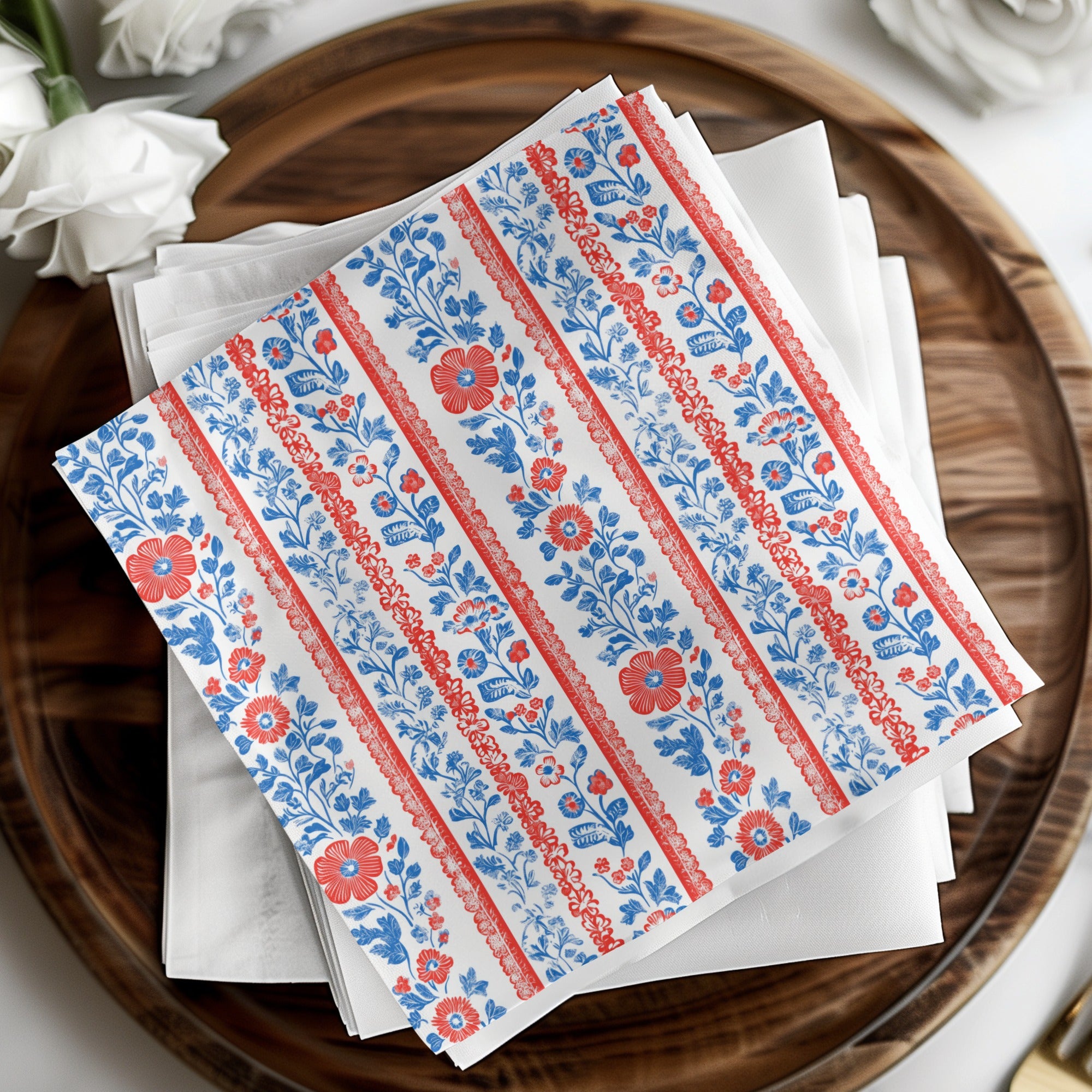 Decorative Floral and Stripe Printed Table Napkins