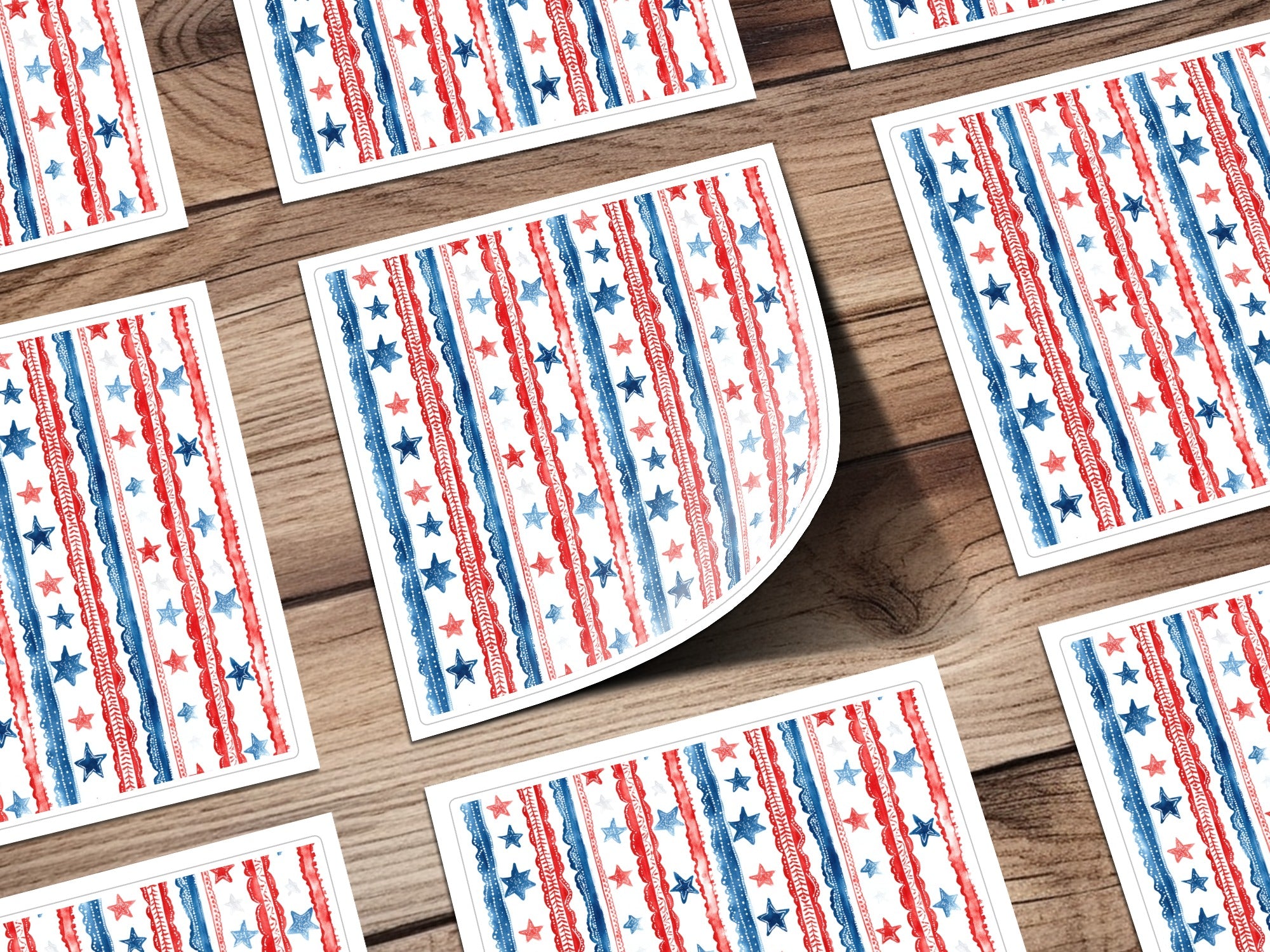Red White and Blue Stars and Stripes Patterned Sticker Sheet