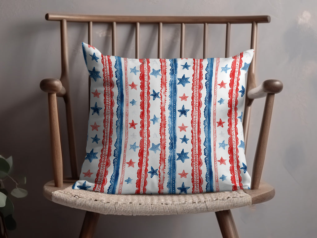 Patriotic Stars and Stripes Pattern Throw Pillow