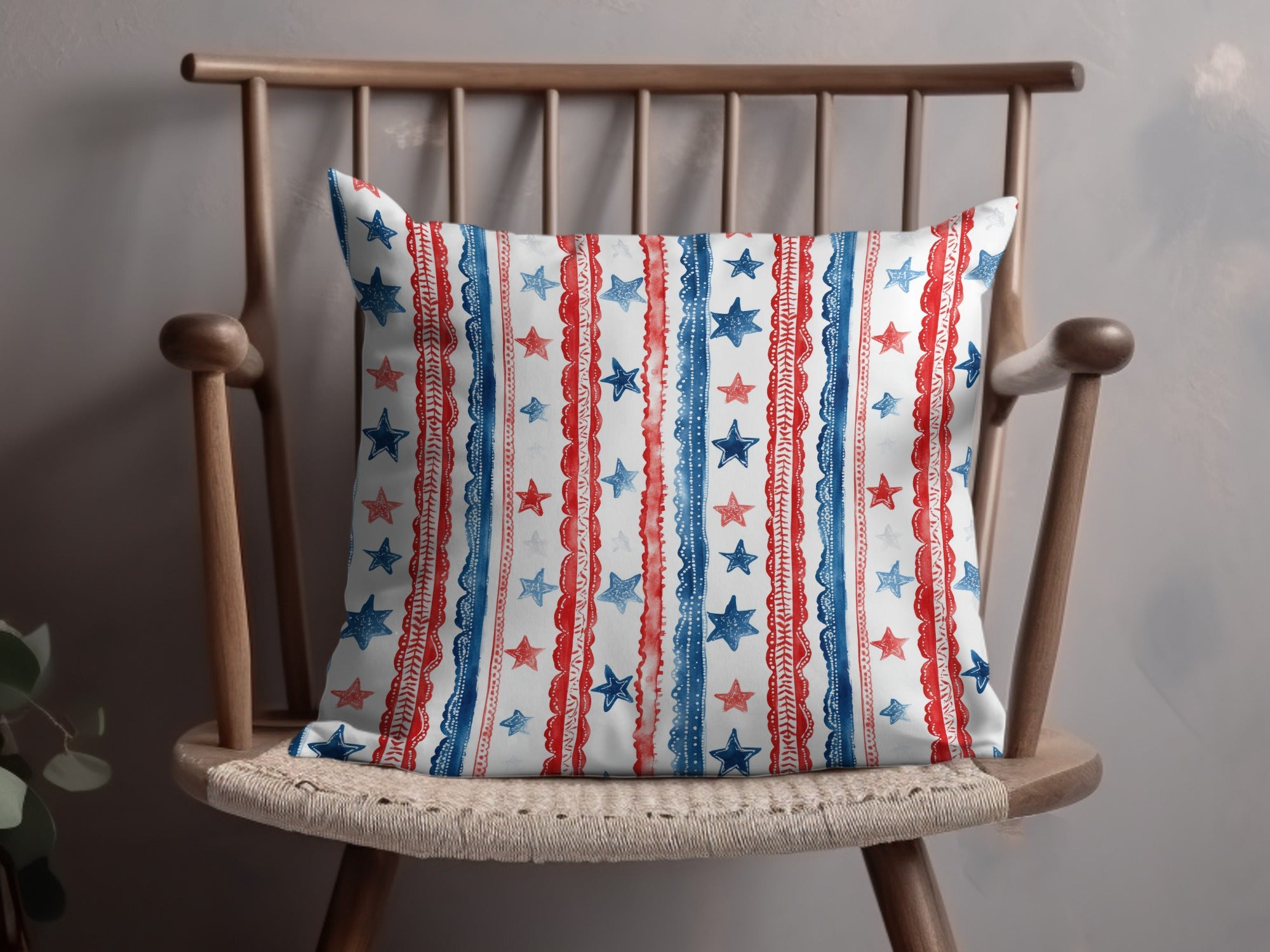 Patriotic Stars and Stripes Pattern Throw Pillow