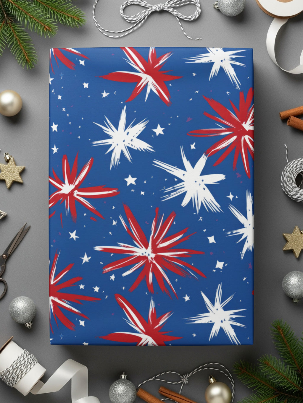 Festive Red and White Star Pattern Gift Wrap