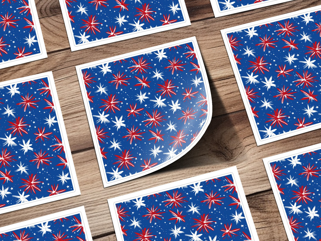 Festive Red White and Blue Fireworks Pattern Print