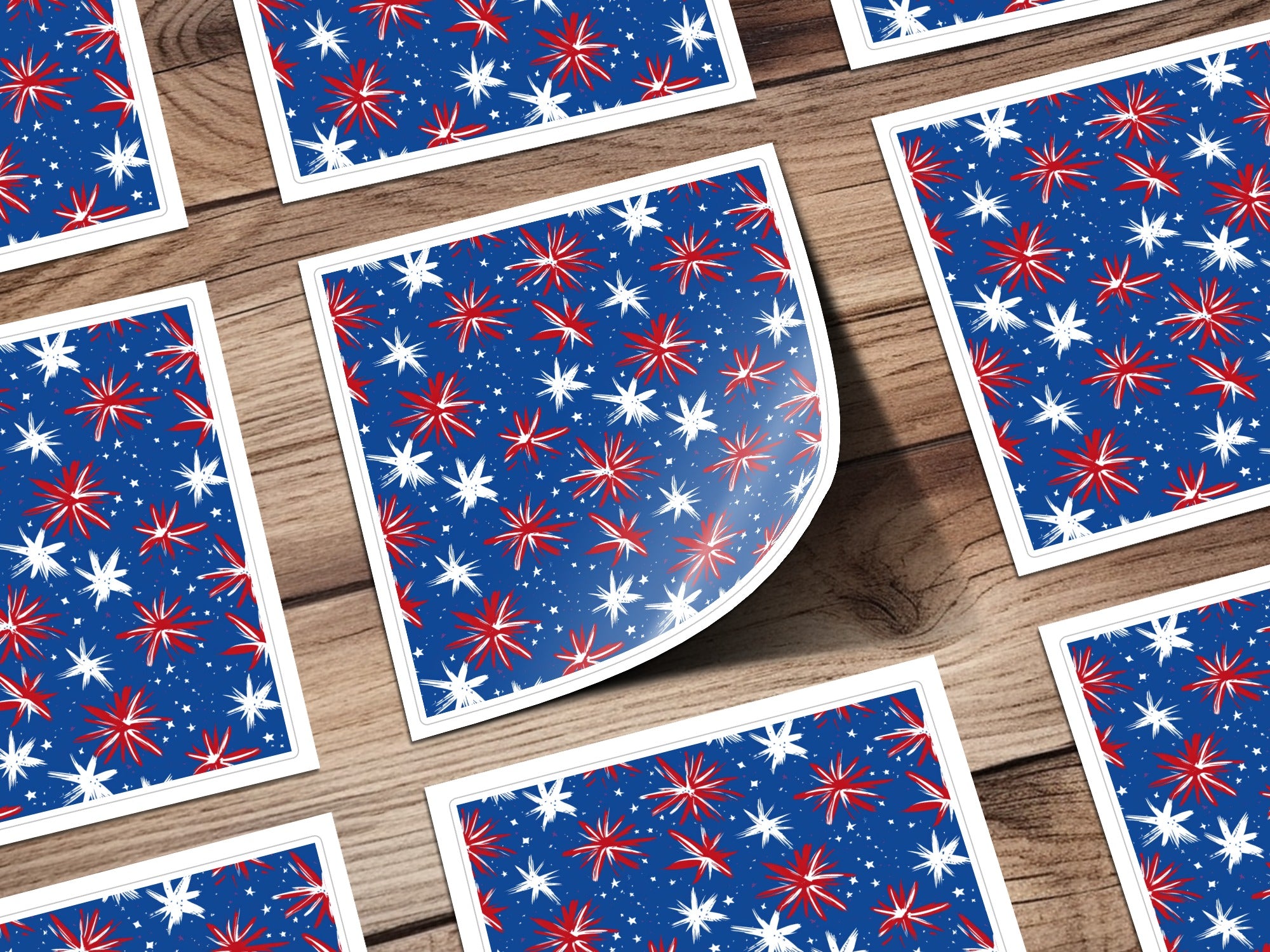 Festive Red White and Blue Fireworks Pattern Print