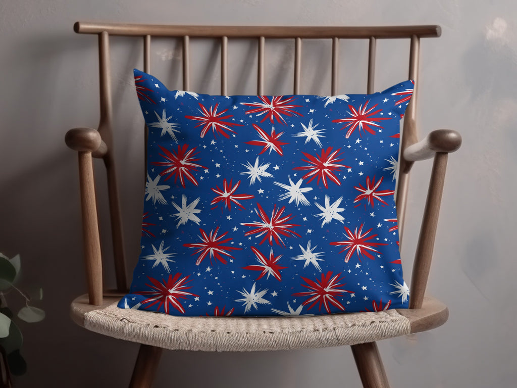 Festive Red White Blue Stars Decorative Pillow Cover