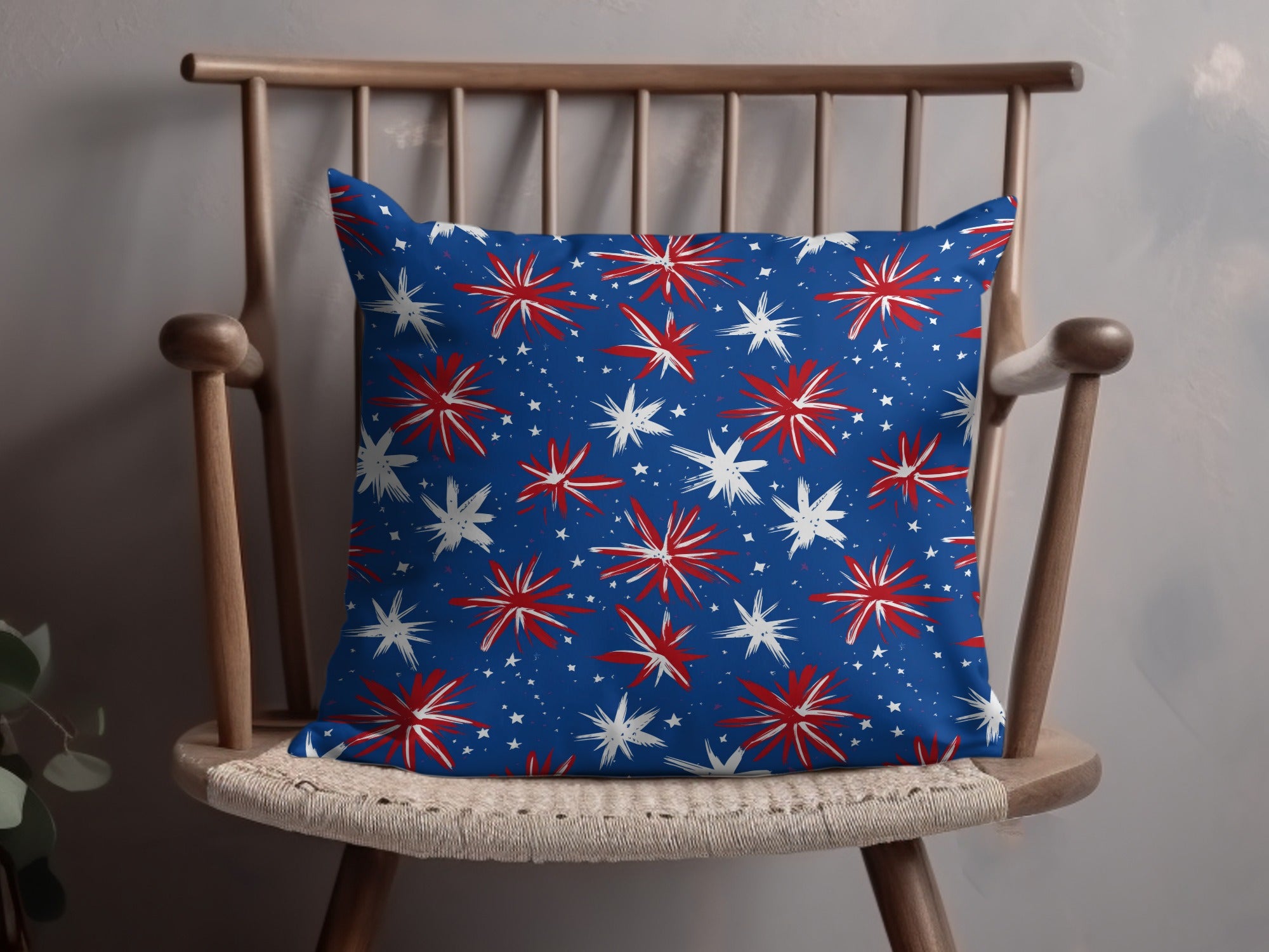 Festive Red White Blue Stars Decorative Pillow Cover