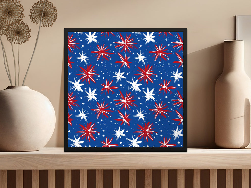 Patriotic Starburst Pattern with Blue Background print