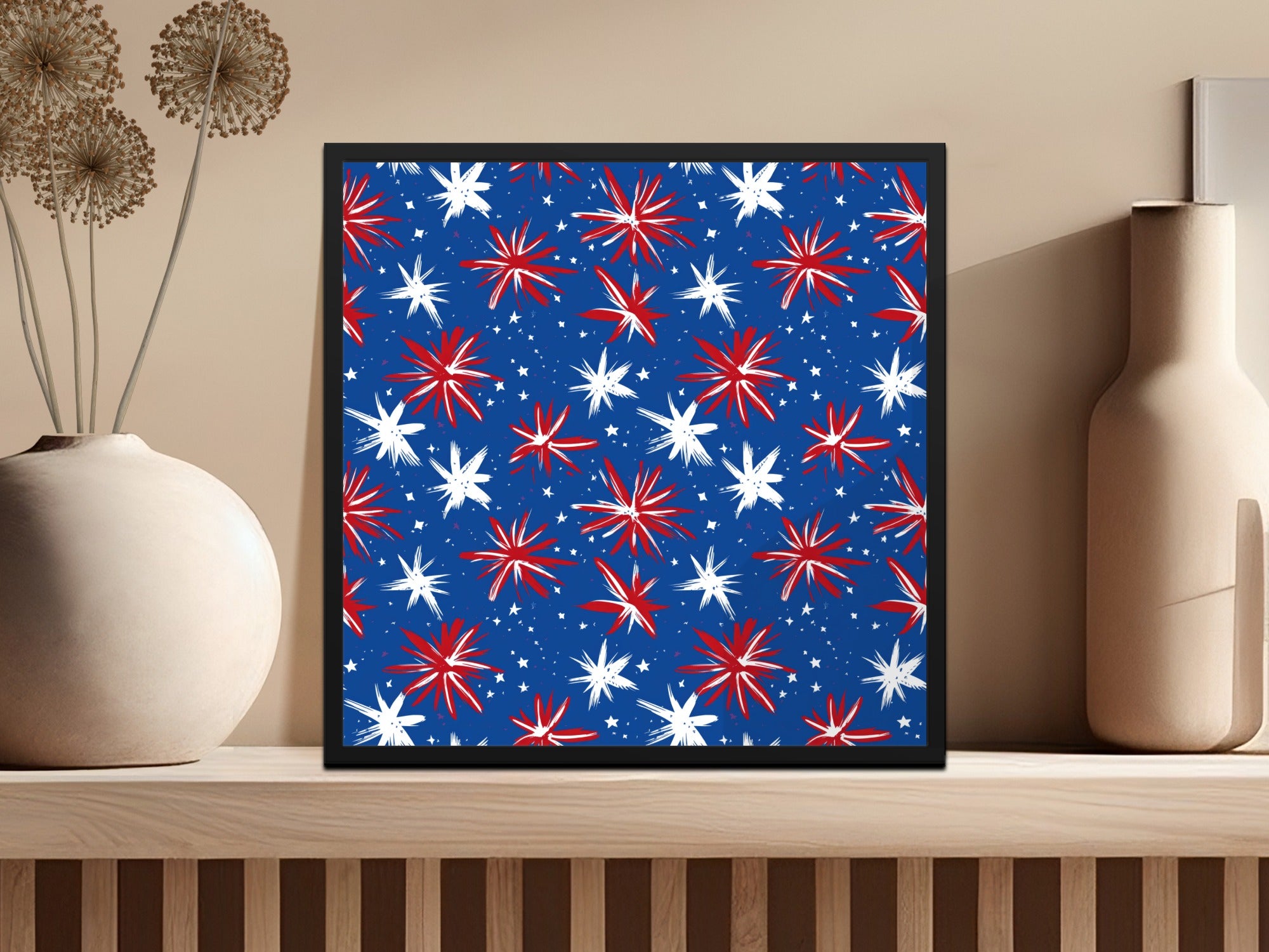 Patriotic Starburst Pattern with Blue Background print