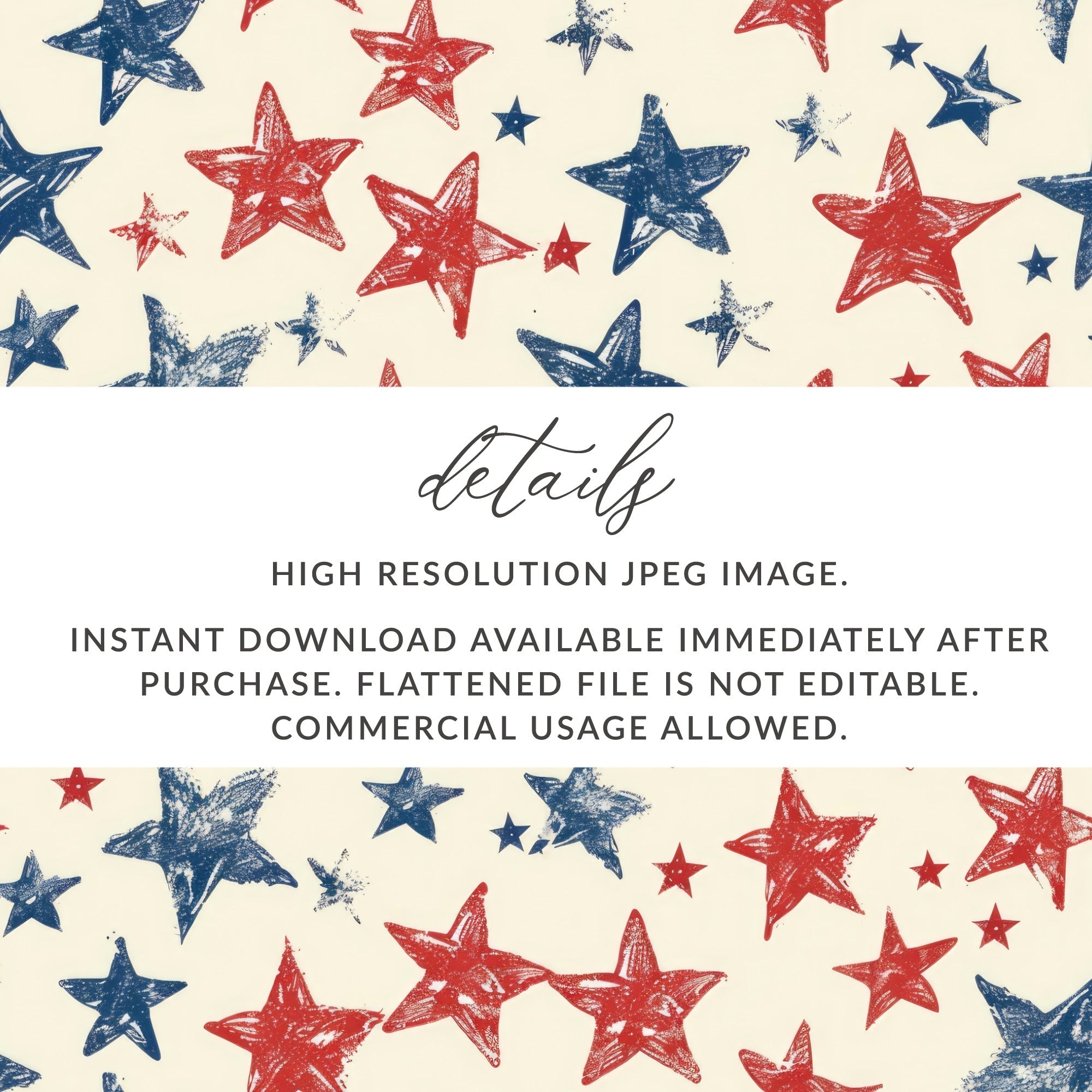 Patriotic Star Seamless Pattern, Red White Blue Digital Paper, 4th of July Printable Fabric Design, Scrapbooking Background Download - Moore and Mountain