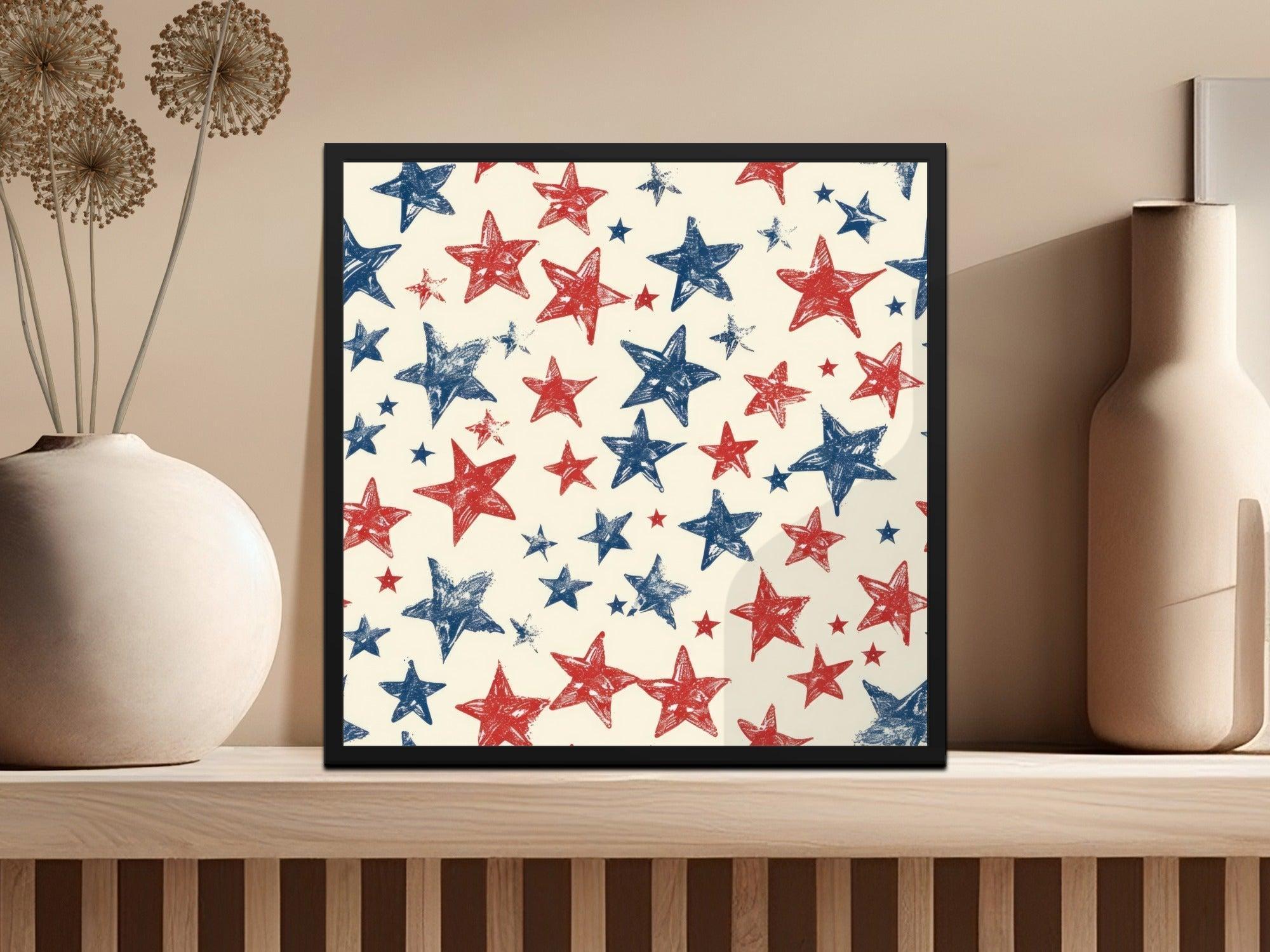 Patriotic Star Seamless Pattern, Red White Blue Digital Paper, 4th of July Printable Fabric Design, Scrapbooking Background Download - Moore and Mountain