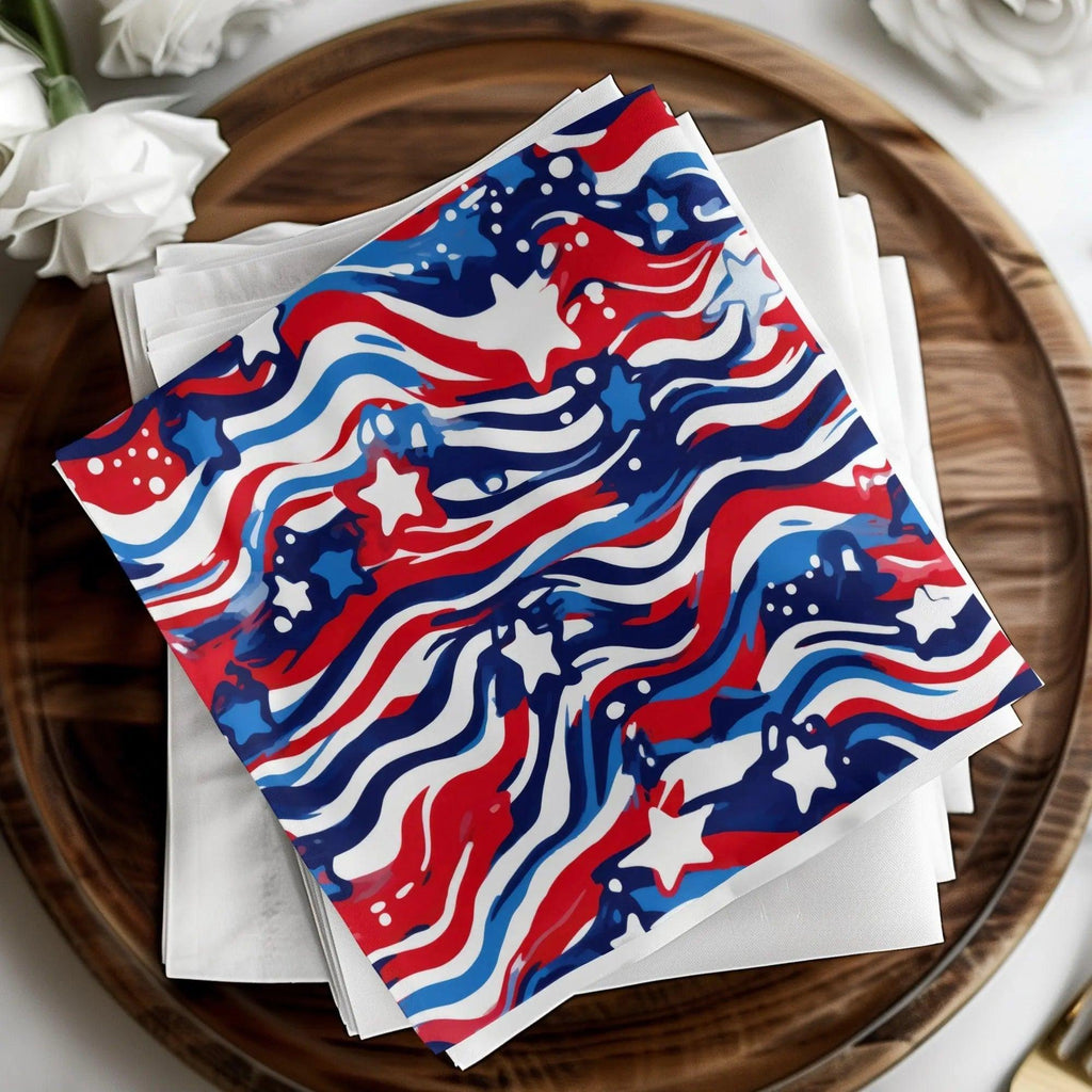 Patriotic Stars Waves Digital Paper, Seamless American Flag Pattern for Fabric, Scrapbooking, Digital Background, Print on Demand - Moore and Mountain
