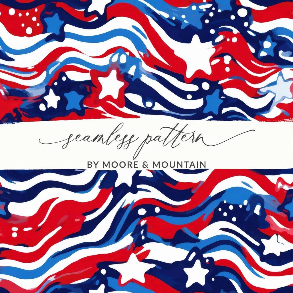 Patriotic Stars Waves Digital Paper, Seamless American Flag Pattern for Fabric, Scrapbooking, Digital Background, Print on Demand - Moore and Mountain