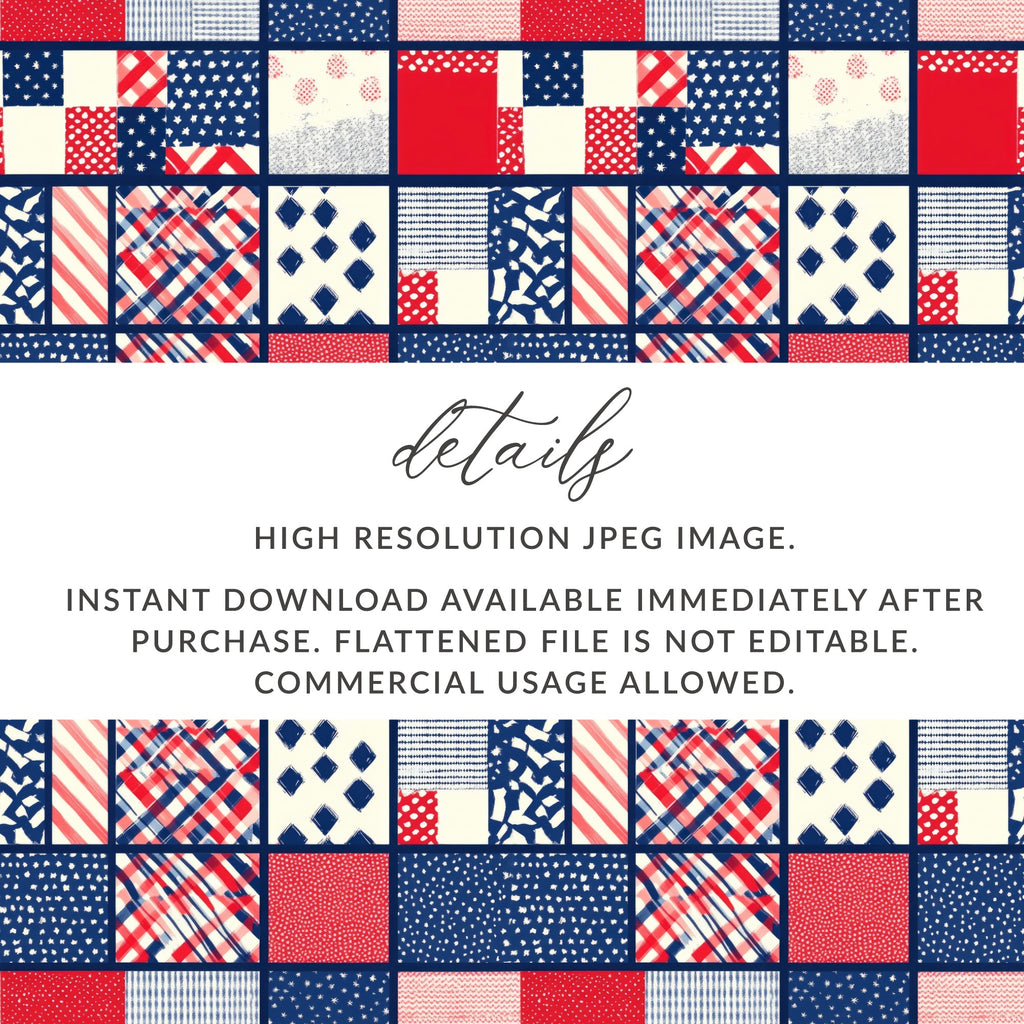 Red White and Blue Patchwork Digital Download Image
