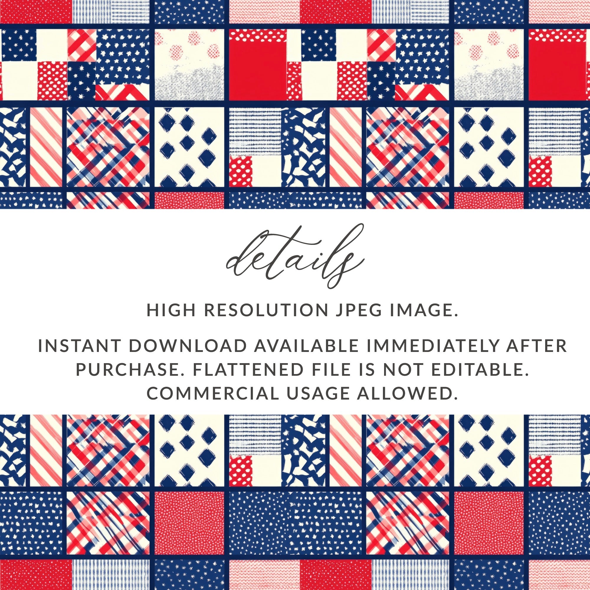 Red White and Blue Patchwork Digital Download Image