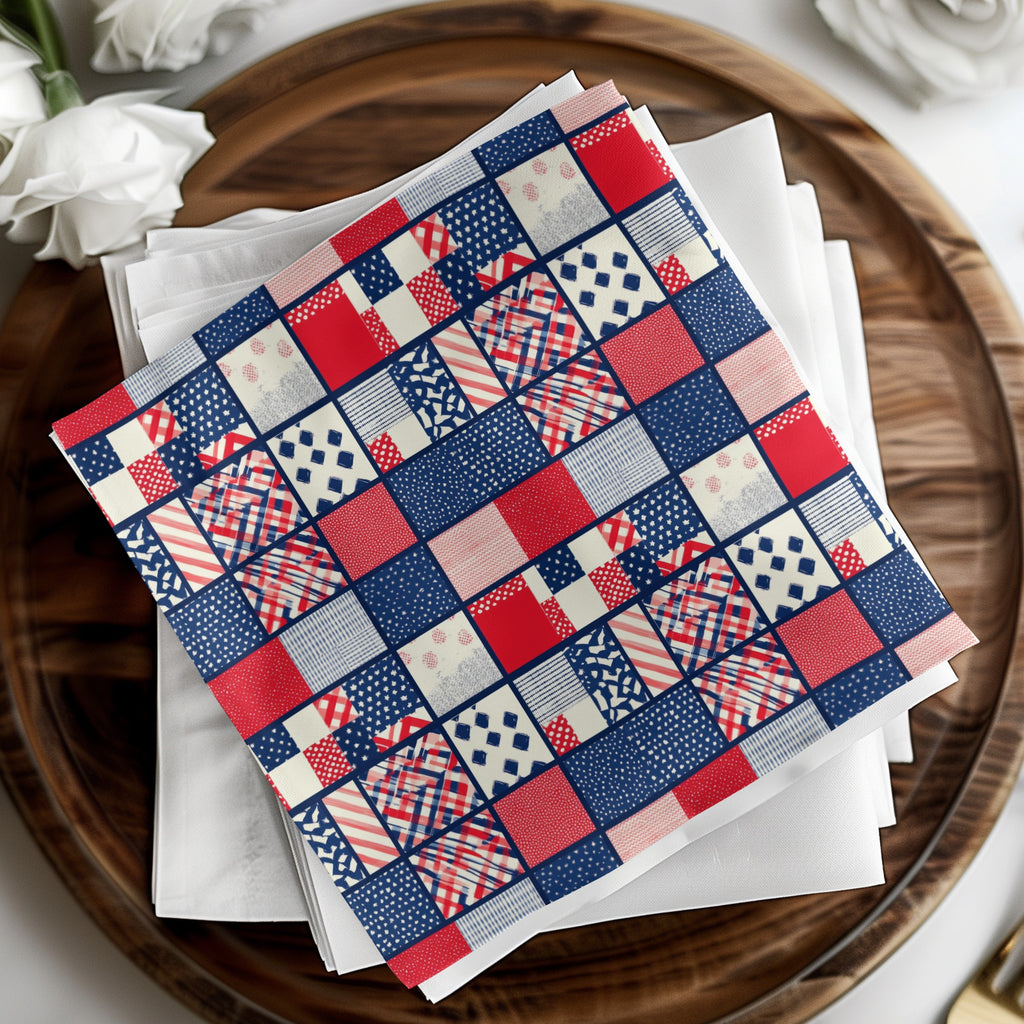 Festive Checkered Red Blue White Patterned Napkin Set