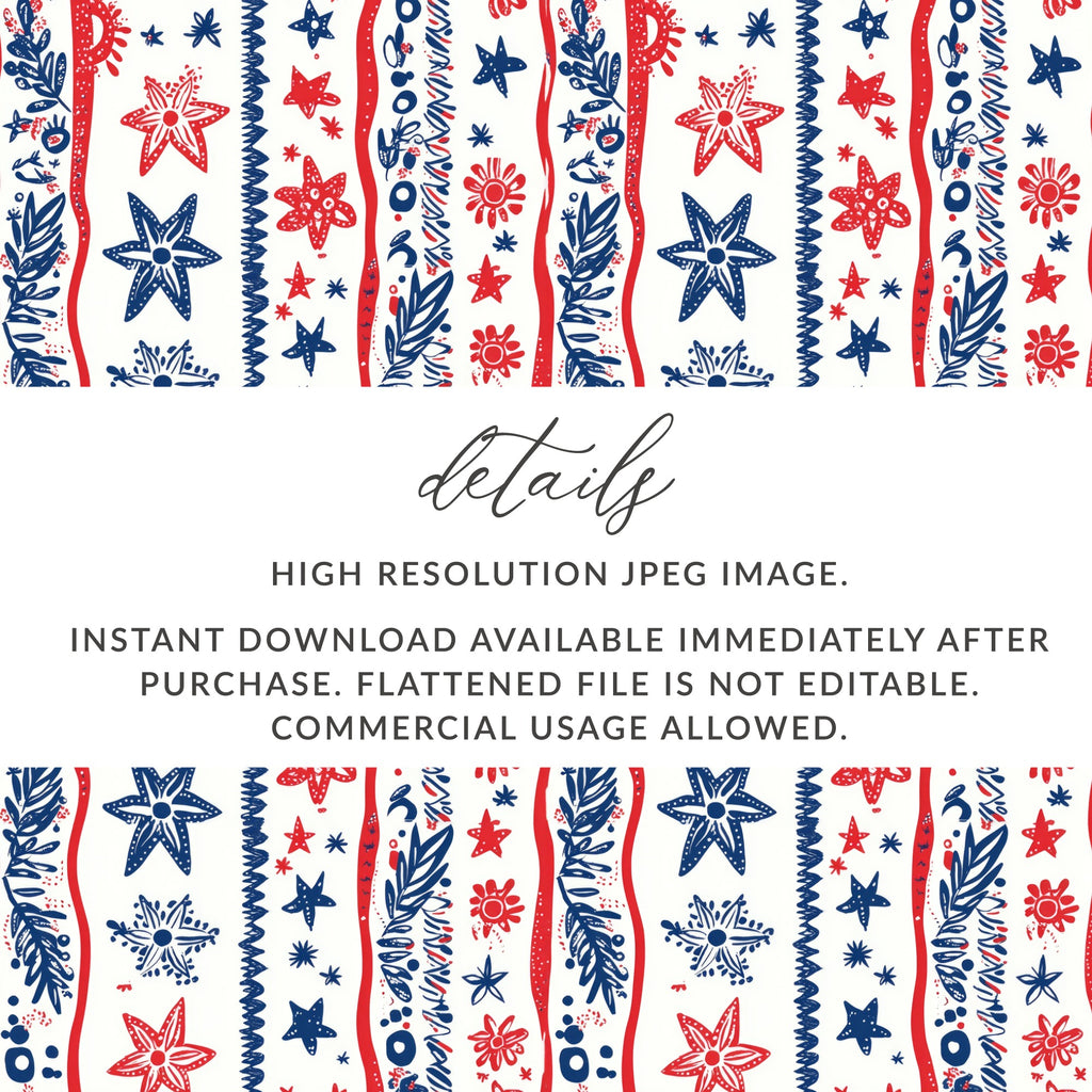 Red Blue Starfish and Stripes Digital Download Design