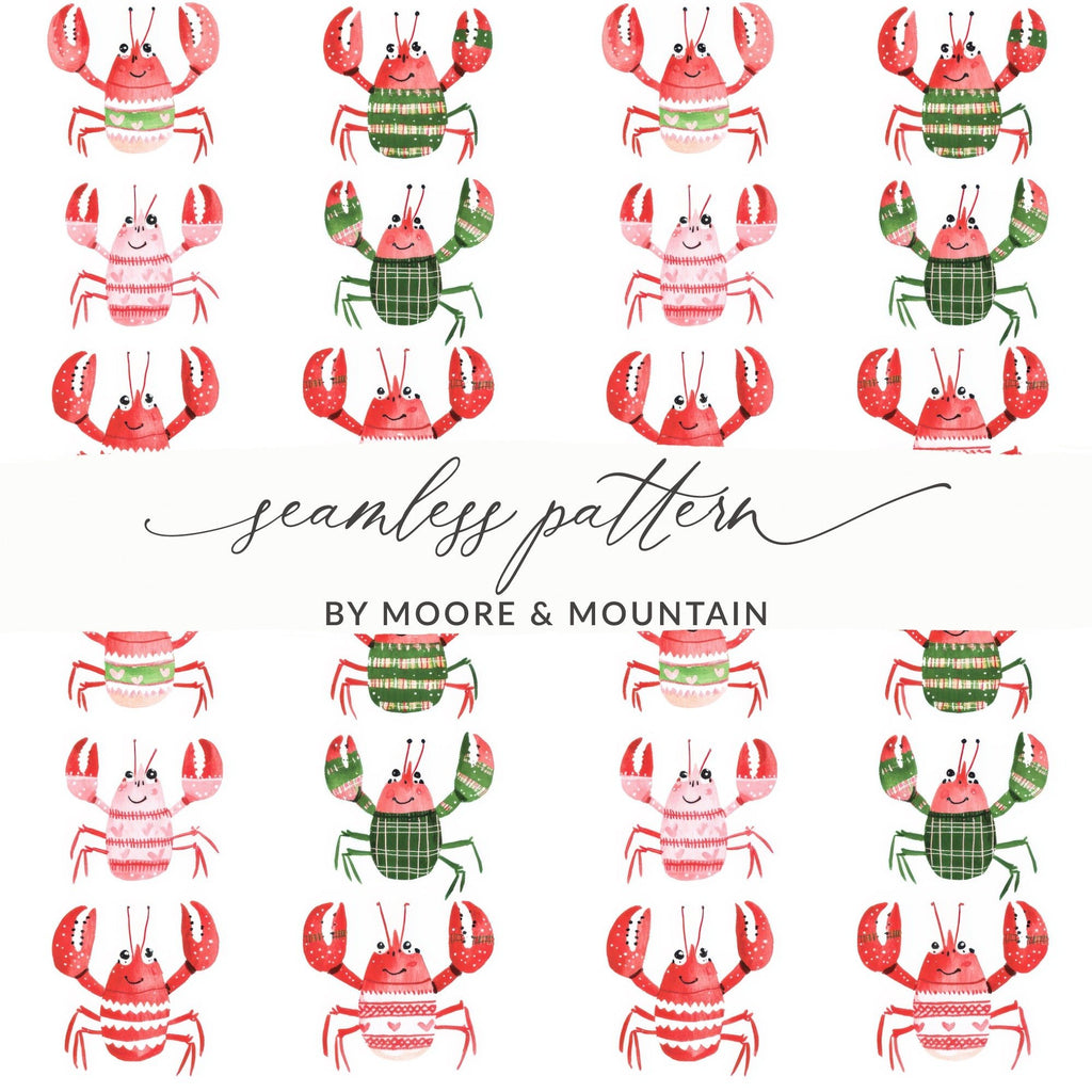 Pattern of Joyful Lobsters With Festive Garments Digital - Moore and Mountain