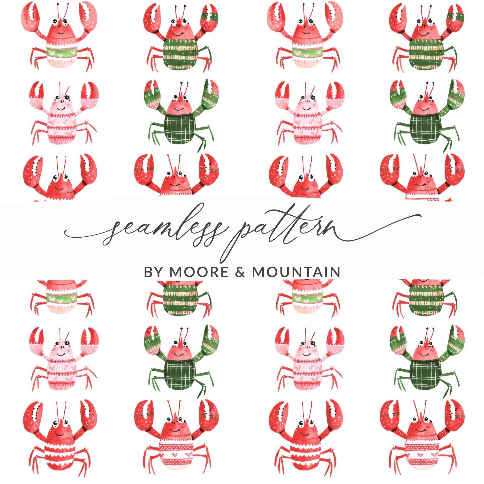 Pattern of Joyful Lobsters With Festive Garments Digital - Moore and Mountain
