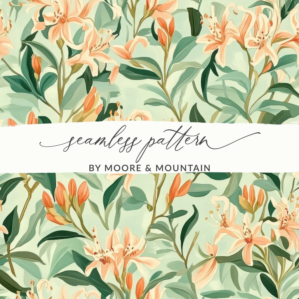 Peach Azalea Floral Digital Paper, Seamless Pattern for Fabric Design, Printable Background, Digital Download, Scrapbooking, Wallpaper - Moore and Mountain