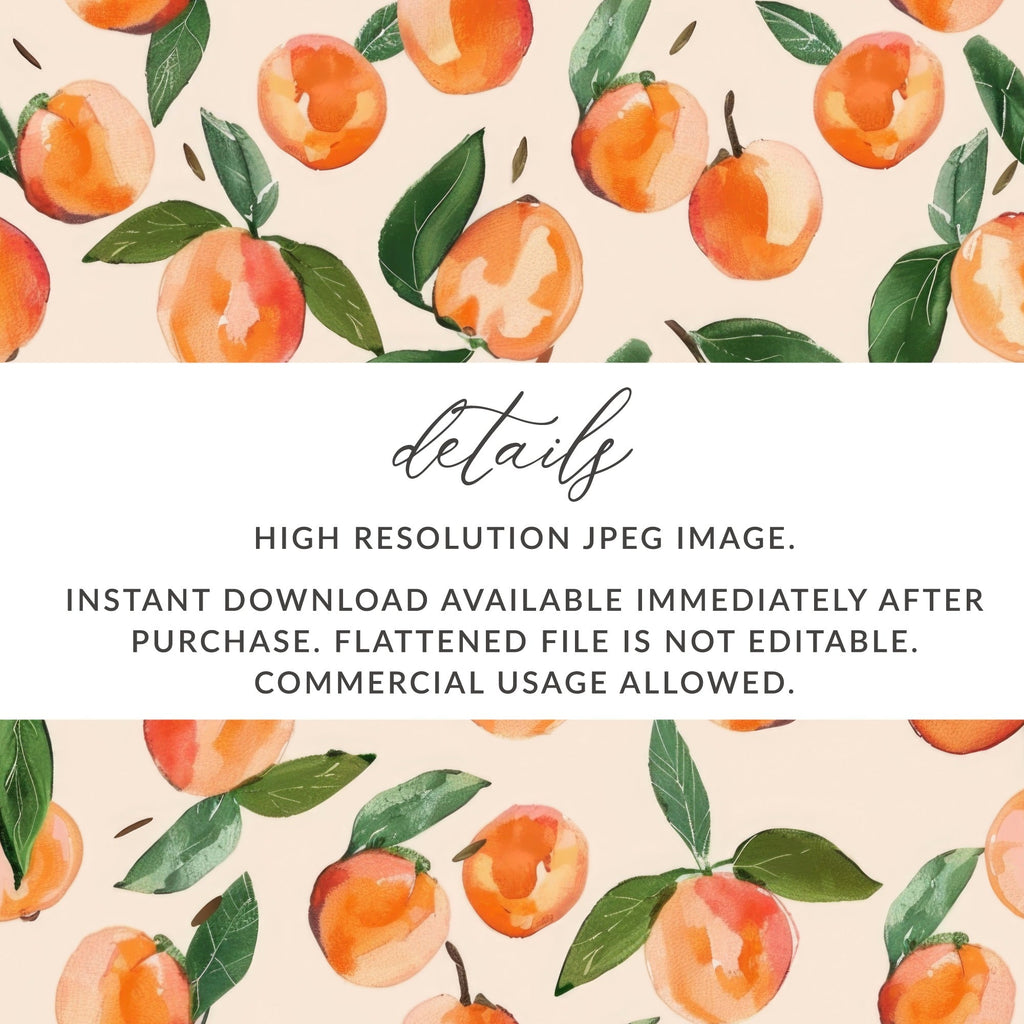 Peach Digital Paper, Watercolor Fruit Pattern, Seamless Peach Background, Summer Pattern Digital Download, Printable Peach Design - Moore and Mountain