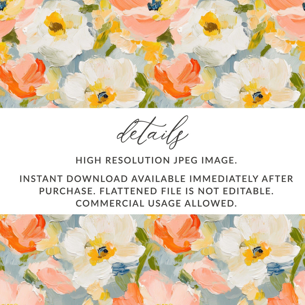 Peach Floral Digital Paper, Abstract Flower Pattern, White and Yellow, Seamless Design, Spring Digital Download - Moore and Mountain