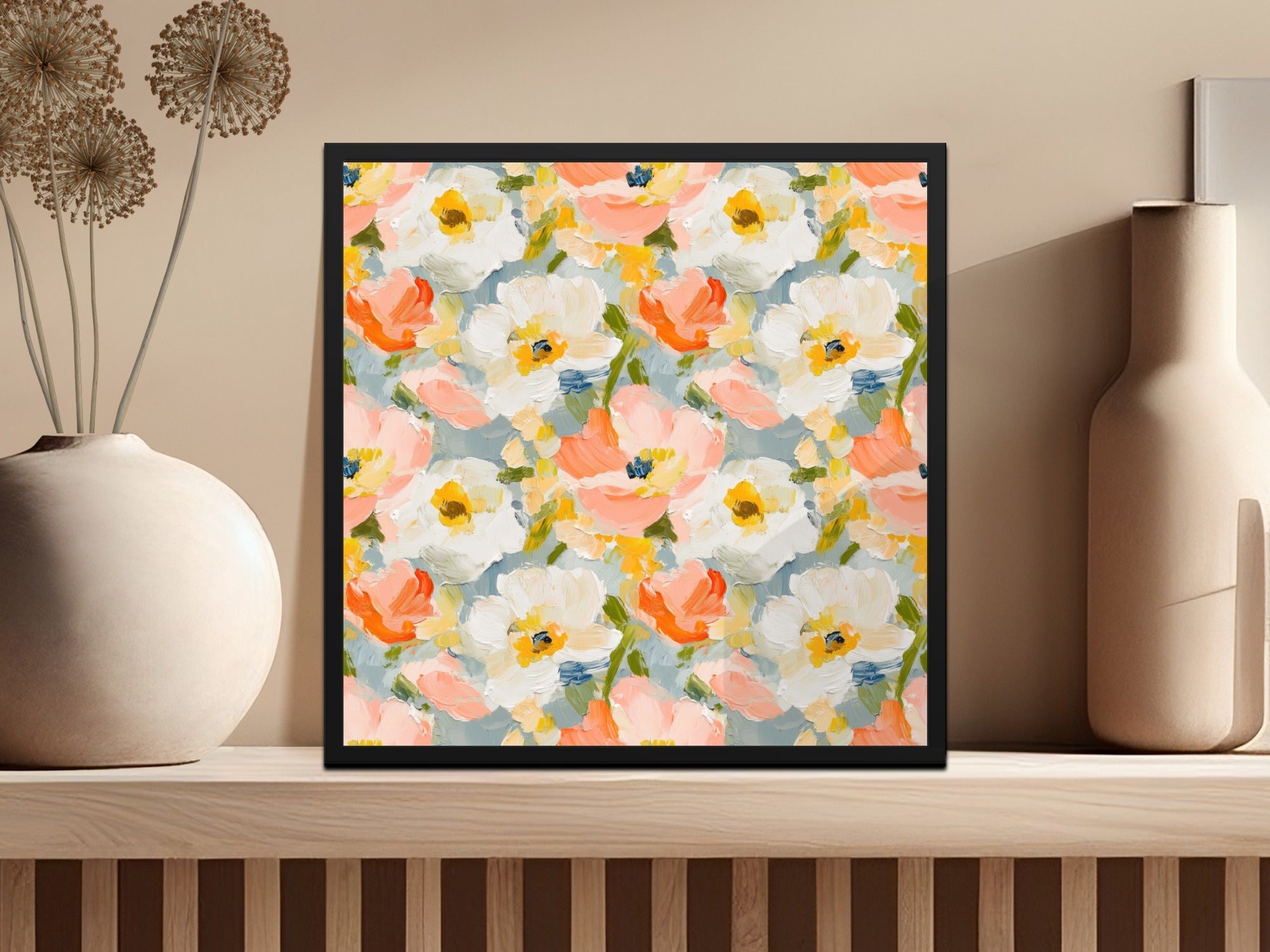 Peach Floral Digital Paper, Abstract Flower Pattern, White and Yellow, Seamless Design, Spring Digital Download - Moore and Mountain