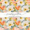 Peach Floral Digital Paper, Abstract Flower Pattern, White and Yellow, Seamless Design, Spring Digital Download - Moore and Mountain