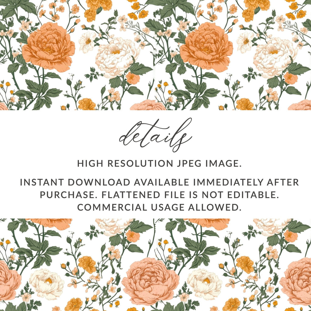 Peach Floral Digital Paper, Watercolor Flower Pattern, Orange and White Flowers, Spring Printable Paper, Scrapbooking Paper, Floral Design - Moore and Mountain