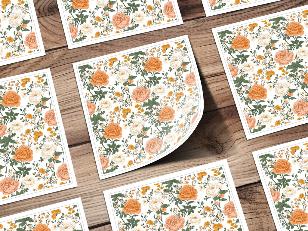 Peach Floral Digital Paper, Watercolor Flower Pattern, Orange and White Flowers, Spring Printable Paper, Scrapbooking Paper, Floral Design - Moore and Mountain