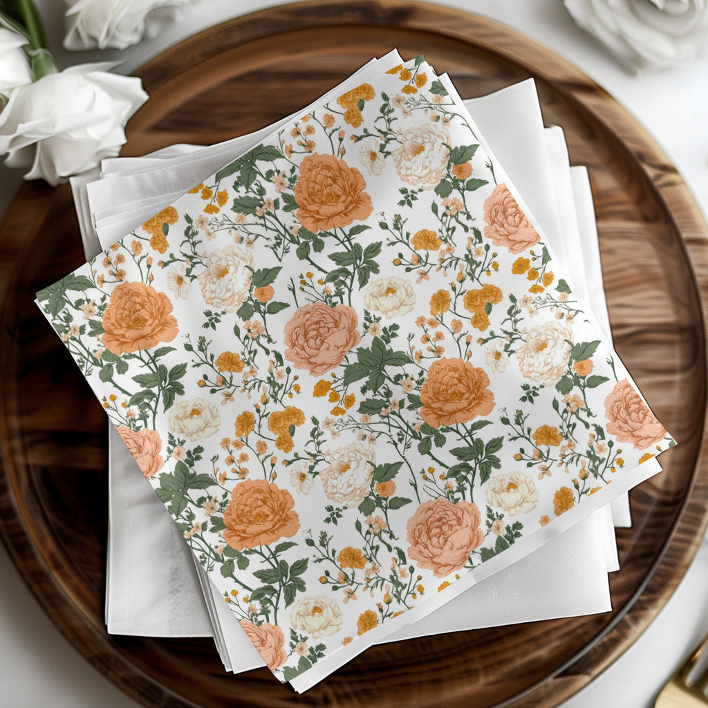 Peach Floral Digital Paper, Watercolor Flower Pattern, Orange and White Flowers, Spring Printable Paper, Scrapbooking Paper, Floral Design - Moore and Mountain
