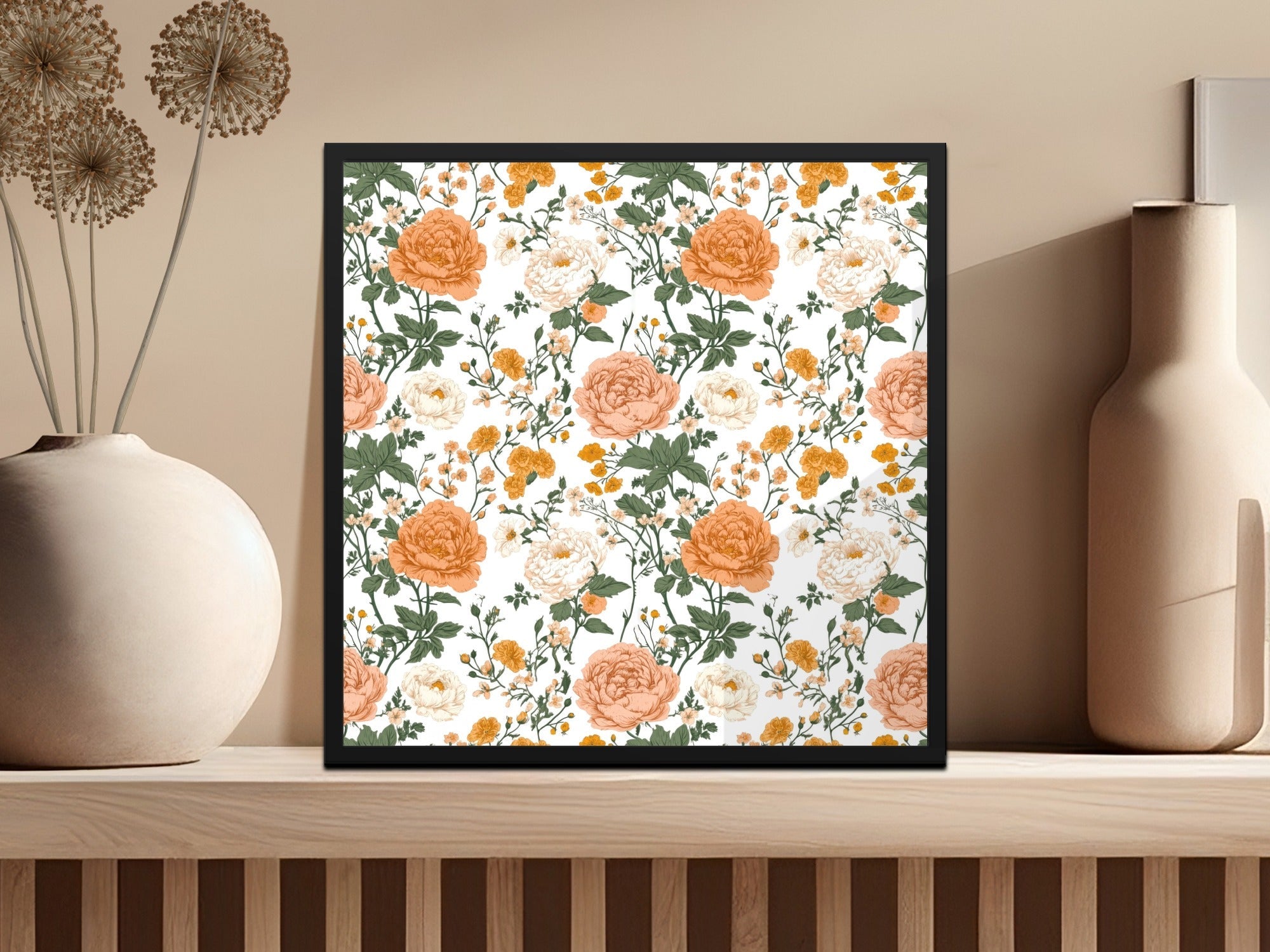 Peach Floral Digital Paper, Watercolor Flower Pattern, Orange and White Flowers, Spring Printable Paper, Scrapbooking Paper, Floral Design - Moore and Mountain