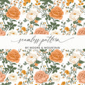 Peach Floral Digital Paper, Watercolor Flower Pattern, Orange and White Flowers, Spring Printable Paper, Scrapbooking Paper, Floral Design - Moore and Mountain