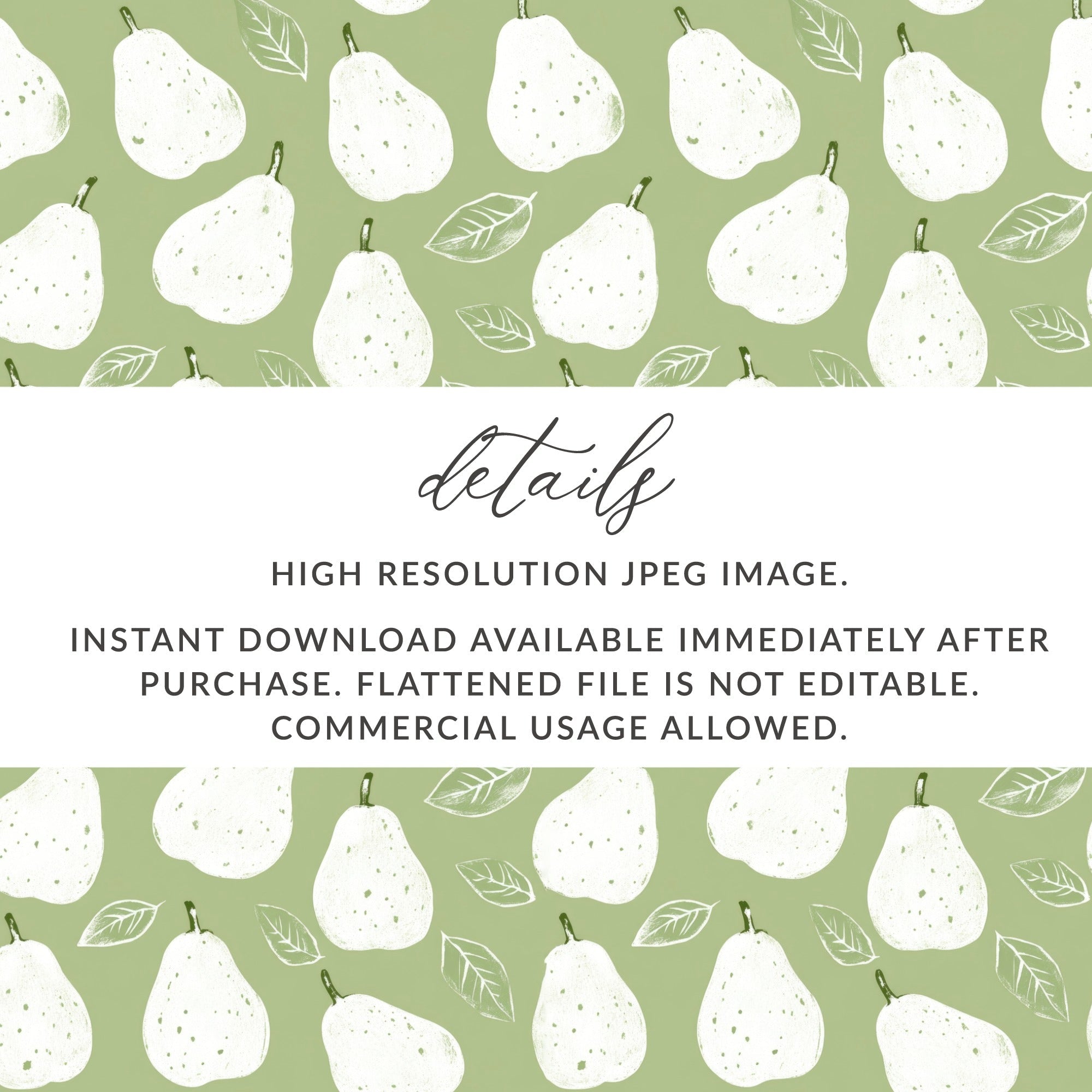 Pear Pattern Digital Paper, Green Seamless Pattern, Fruit Pattern, Farmhouse Kitchen Decor, Food Illustration, Commercial Use - Moore and Mountain