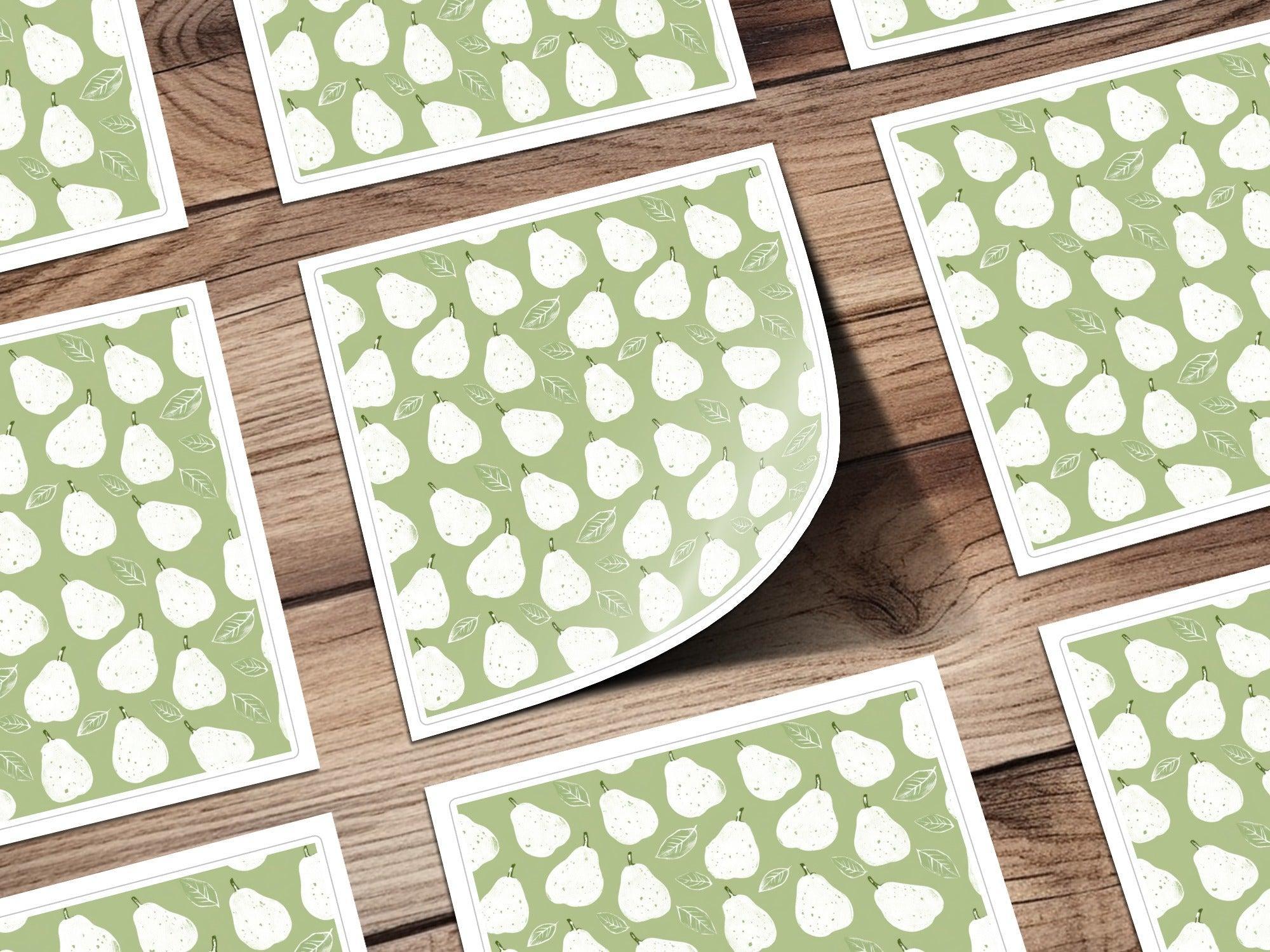 Pear Pattern Digital Paper, Green Seamless Pattern, Fruit Pattern, Farmhouse Kitchen Decor, Food Illustration, Commercial Use - Moore and Mountain