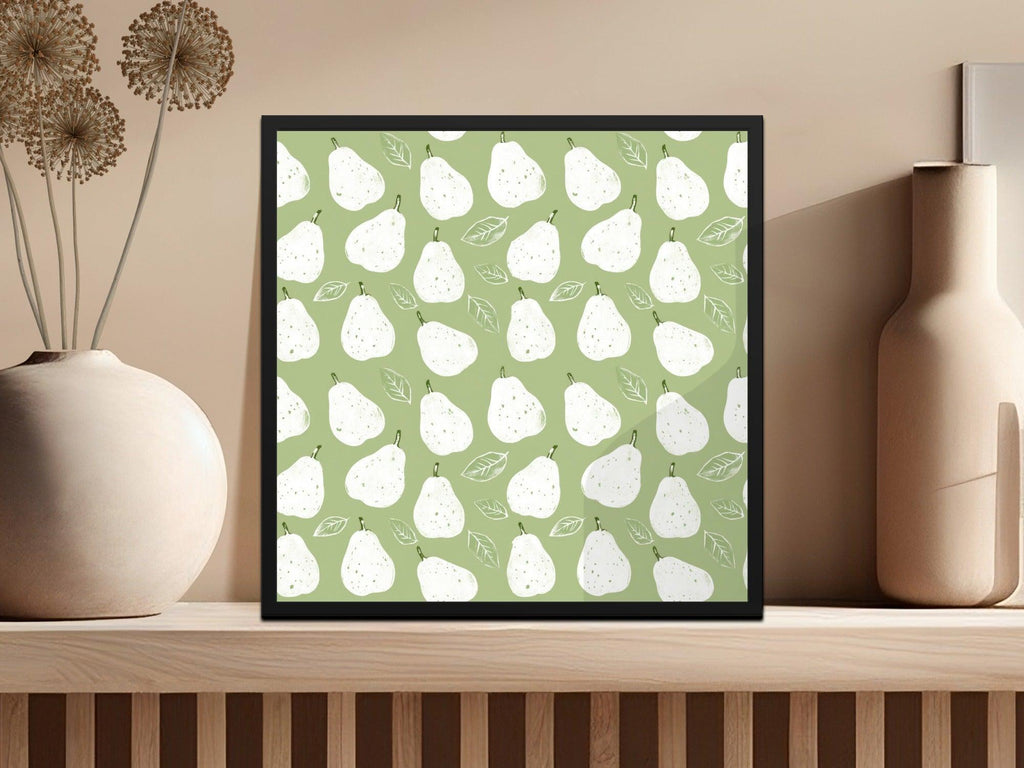 Pear Pattern Digital Paper, Green Seamless Pattern, Fruit Pattern, Farmhouse Kitchen Decor, Food Illustration, Commercial Use - Moore and Mountain