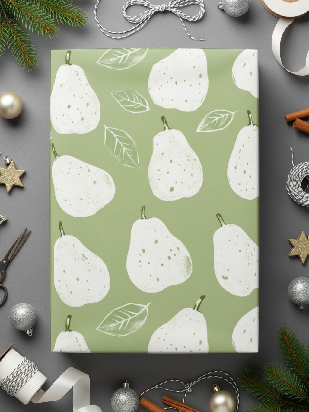 Pear Pattern Digital Paper, Green Seamless Pattern, Fruit Pattern, Farmhouse Kitchen Decor, Food Illustration, Commercial Use - Moore and Mountain