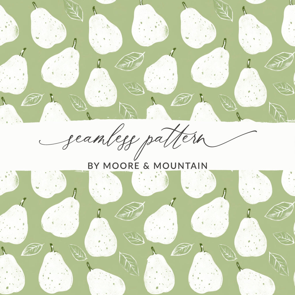 Pear Pattern Digital Paper, Green Seamless Pattern, Fruit Pattern, Farmhouse Kitchen Decor, Food Illustration, Commercial Use - Moore and Mountain