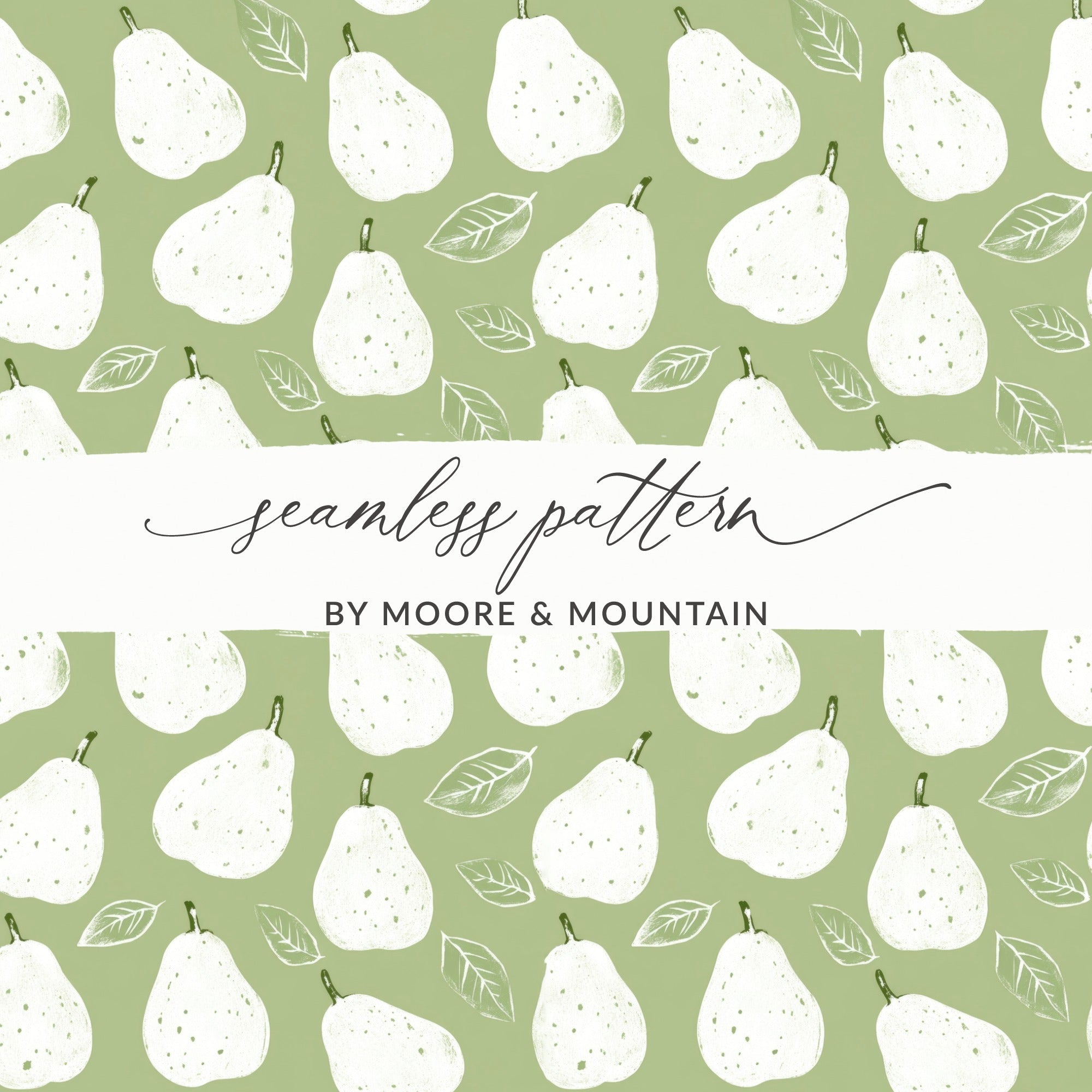 Pear Pattern Digital Paper, Green Seamless Pattern, Fruit Pattern, Farmhouse Kitchen Decor, Food Illustration, Commercial Use - Moore and Mountain