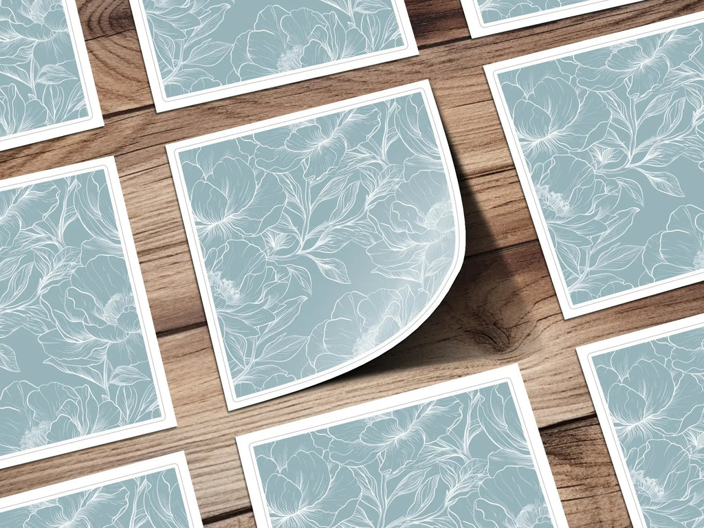 Peony Digital Seamless Pattern, Floral Illustration, Floral Design, Pale Blue and White, Commercial Use, Print on Demand - Moore and Mountain