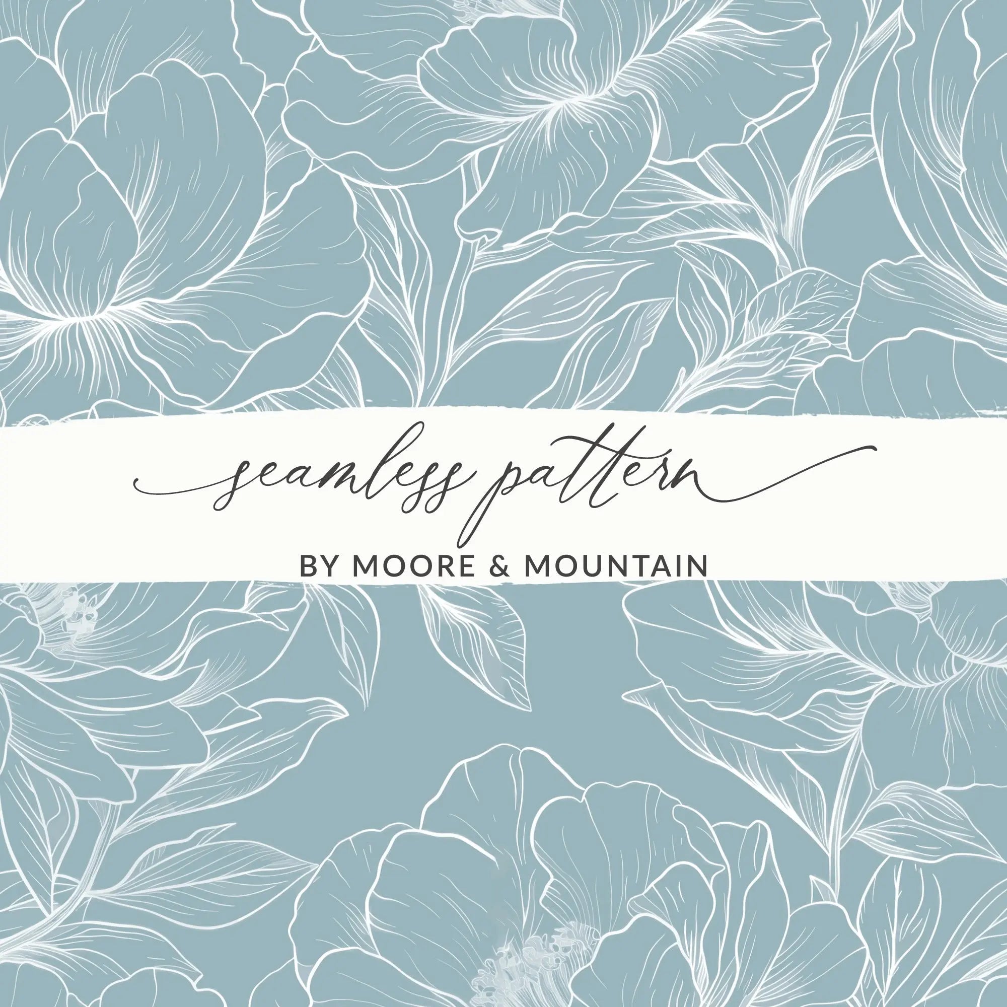 Peony Digital Seamless Pattern, Floral Illustration, Floral Design, Pale Blue and White, Commercial Use, Print on Demand - Moore and Mountain