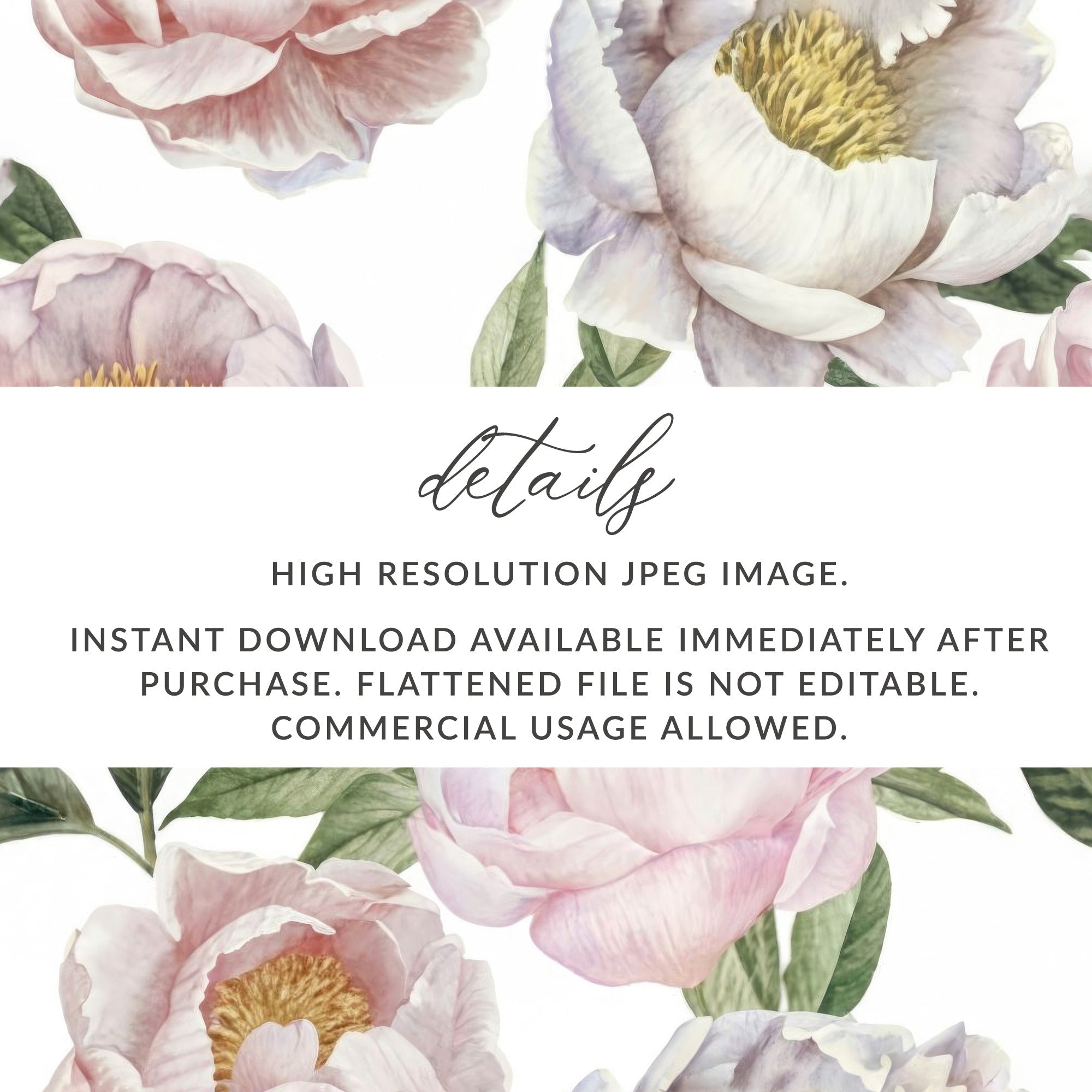 Peony Seamless Pattern Digital Download, Floral Background, Watercolor Flower Design, Repeating Print, Scrapbooking Paper, Fabric Design - Moore and Mountain