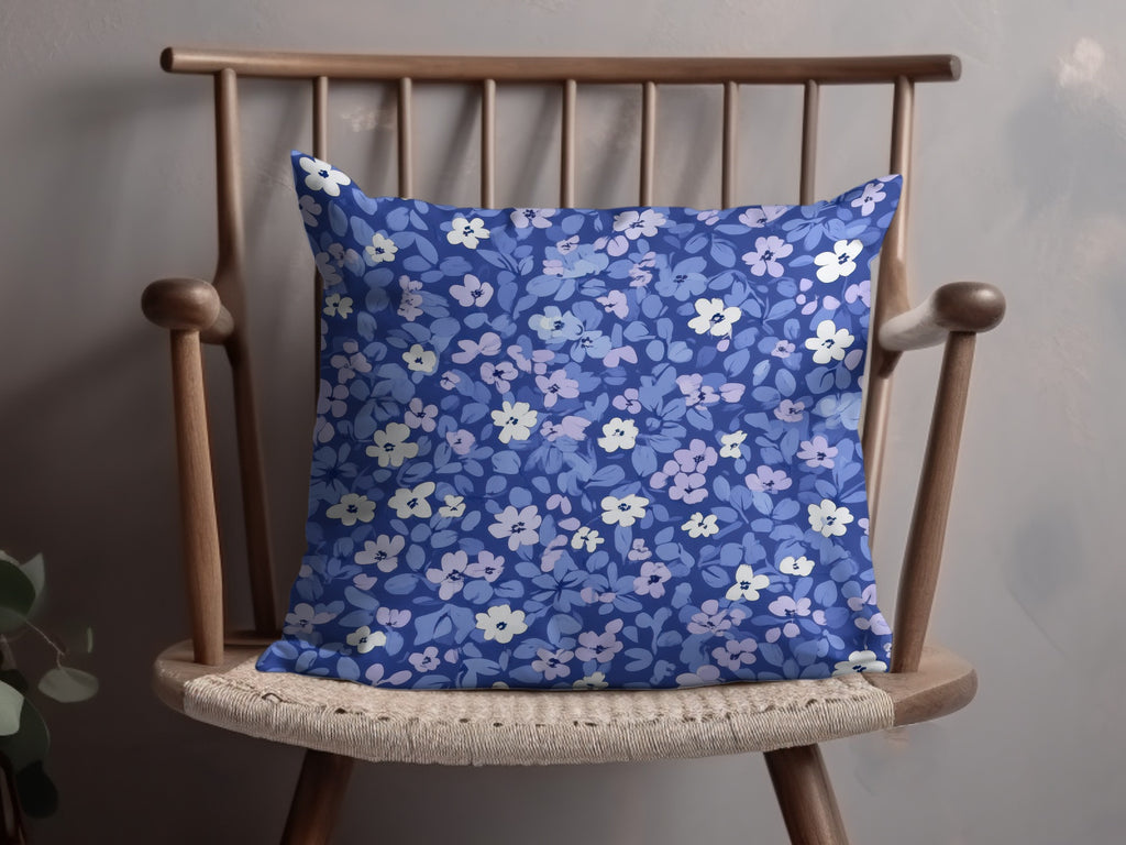Blue Floral Pattern Decorative Pillow for Home Decor
