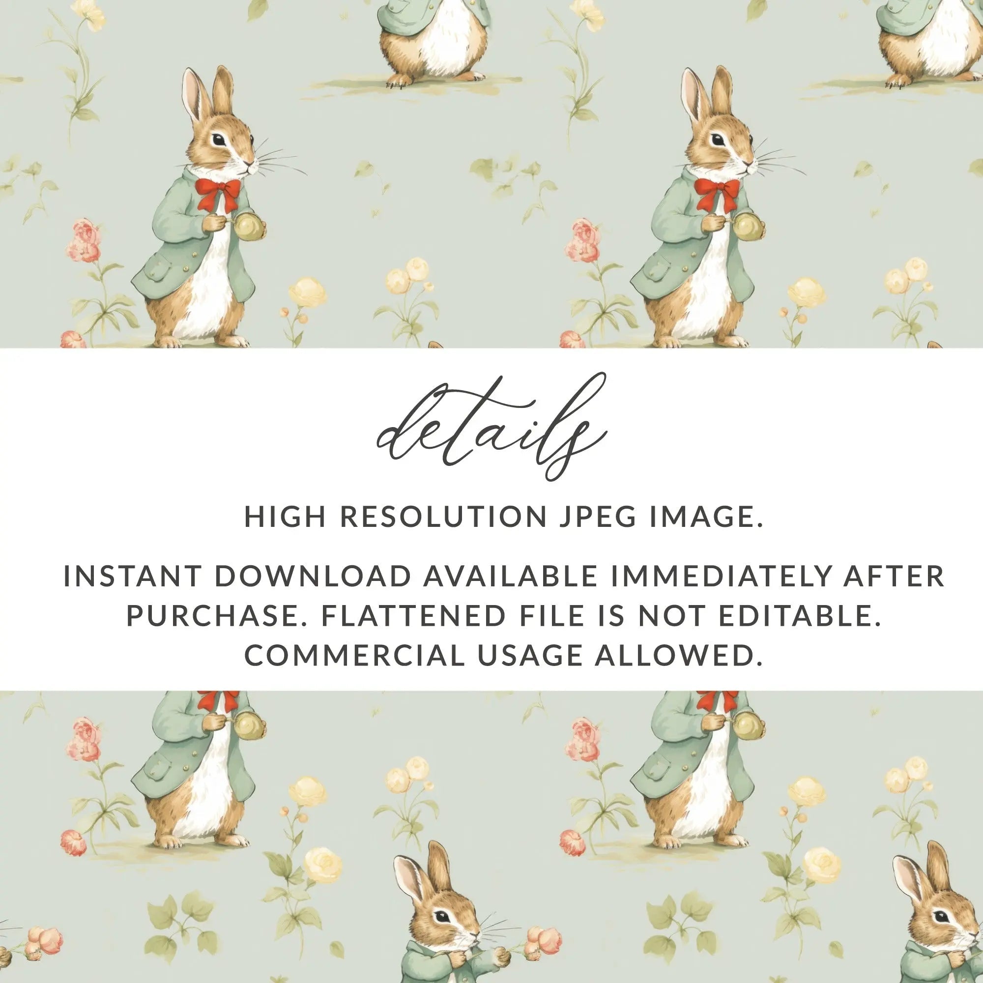 Peter Rabbit Digital Paper, Seamless Bunny Pattern, Floral Repeat Pattern, Spring Easter Fabric Design, Digital Scrapbooking Paper - Moore and Mountain
