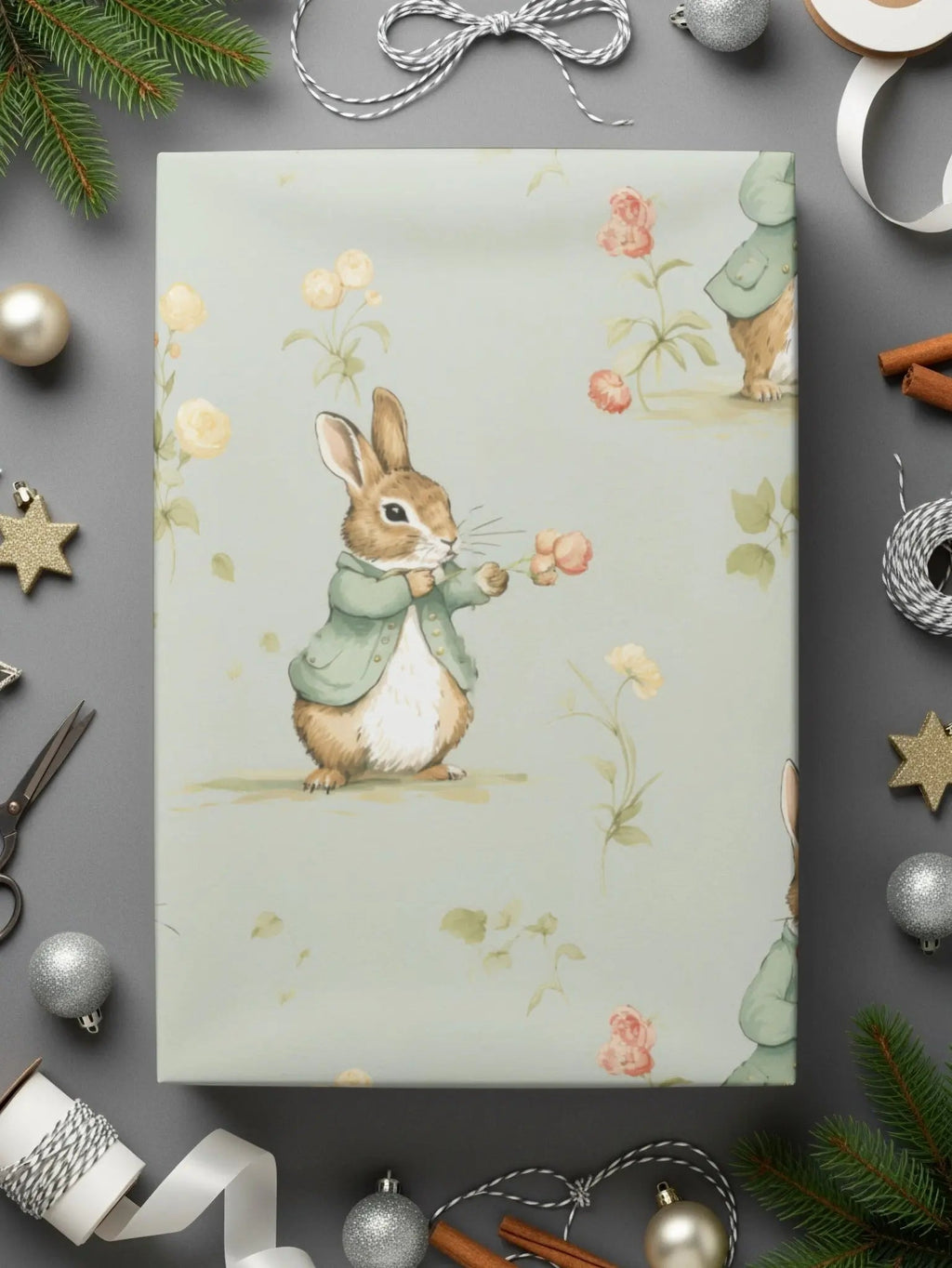 Peter Rabbit Digital Paper, Seamless Bunny Pattern, Floral Repeat Pattern, Spring Easter Fabric Design, Digital Scrapbooking Paper - Moore and Mountain